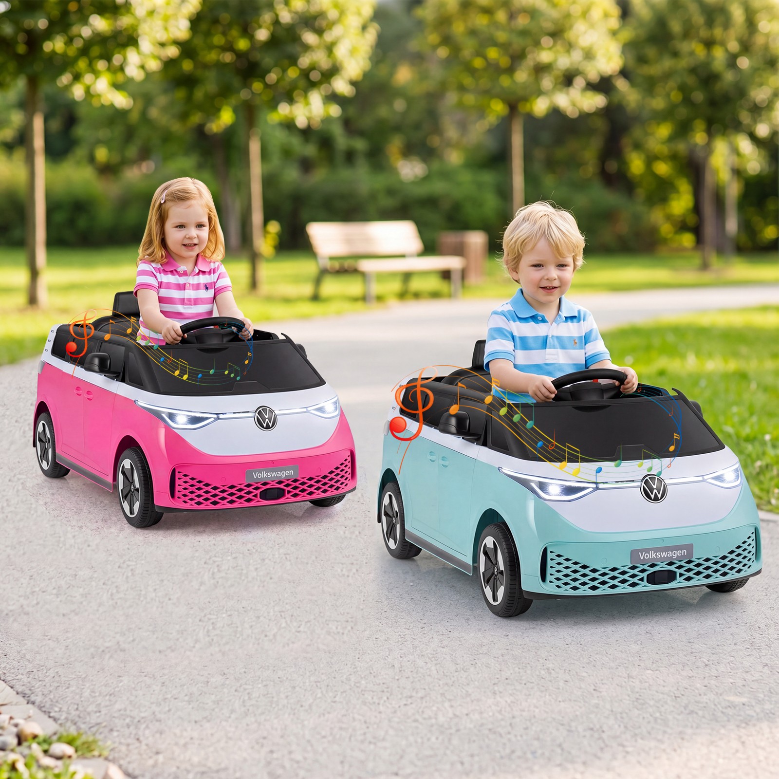 Licensed Volkswagen Ride on Car, 12V Kids Car Bus with Music, Story, Soft Start