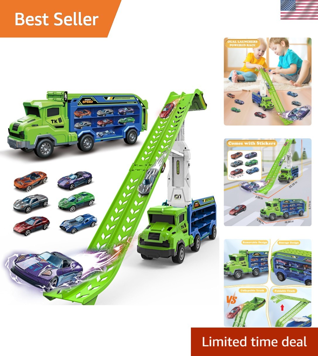 Foldable Car Race Track Set with 6 Die-Cast Cars – Ideal for Toddlers 3-8