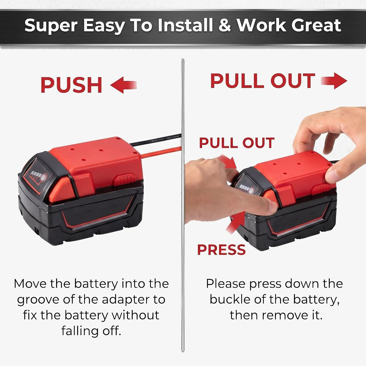 Milwaukee M18 Battery Adapter Conversion Kit with Switch & Fuse – 12AWG Wire