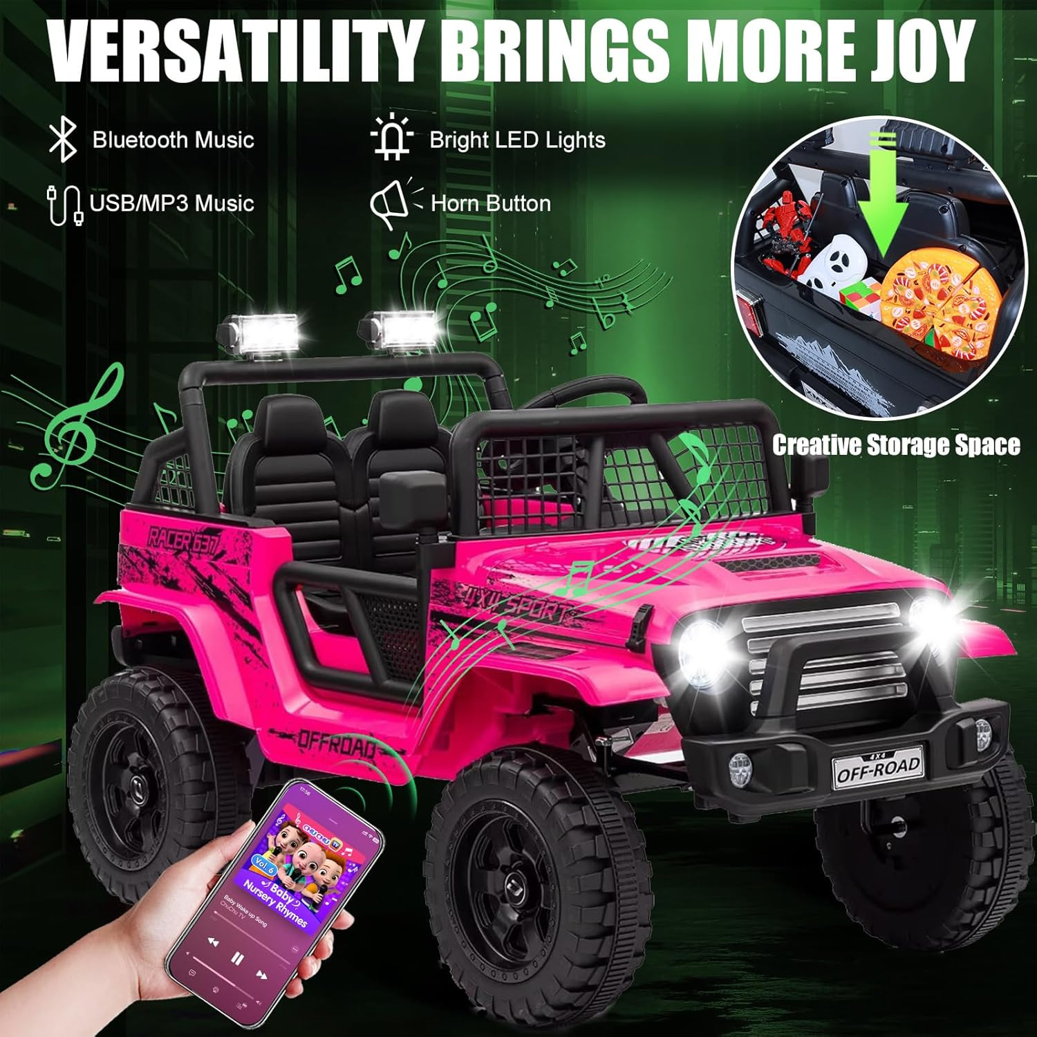 24V Ride on Jeep, Kids 2 Seater Ride on Car Truck W/4Wd Motor, Remote Control, 3