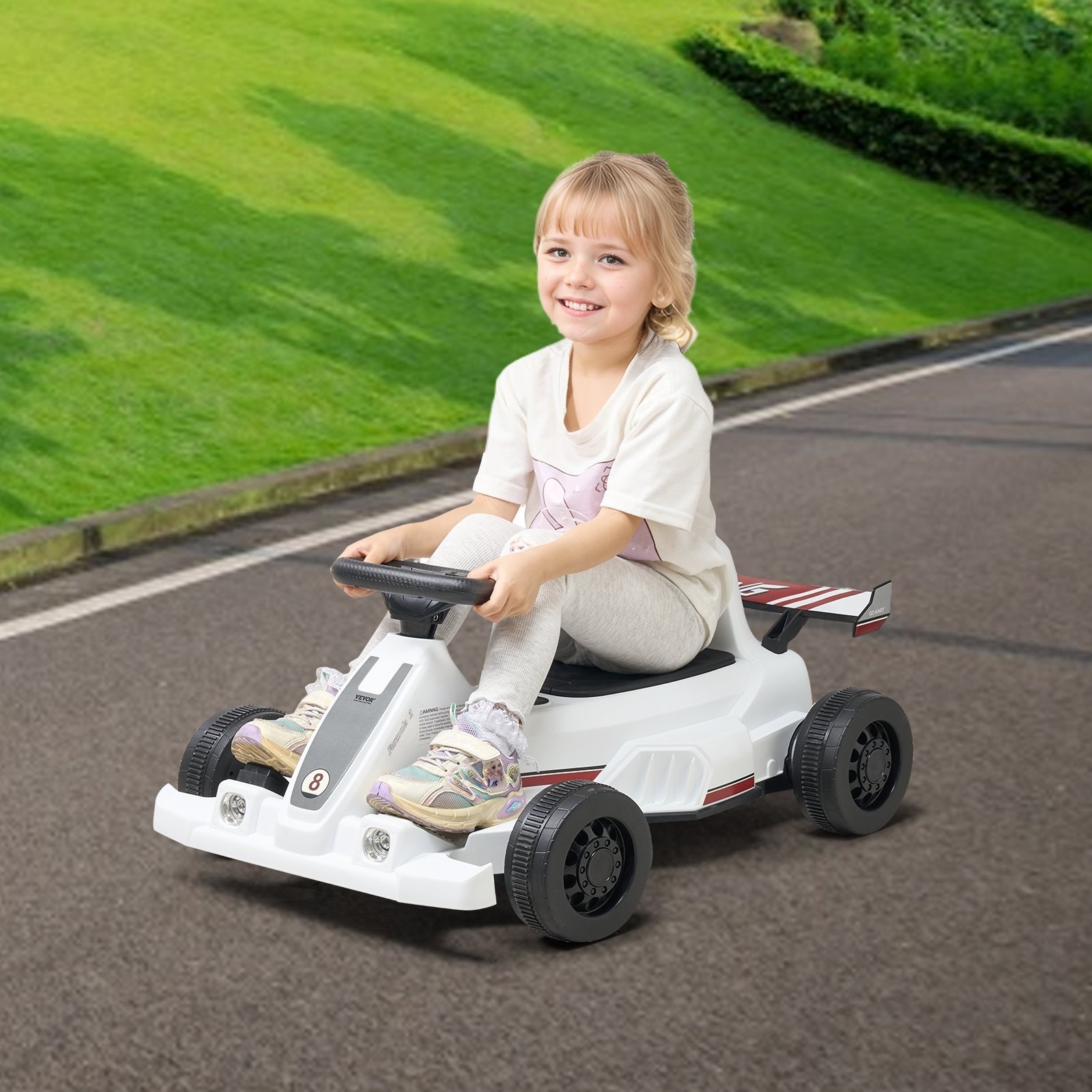 VEVOR 6V Electric Go Kart Kids Ride On Car LED Horn White 2MPH