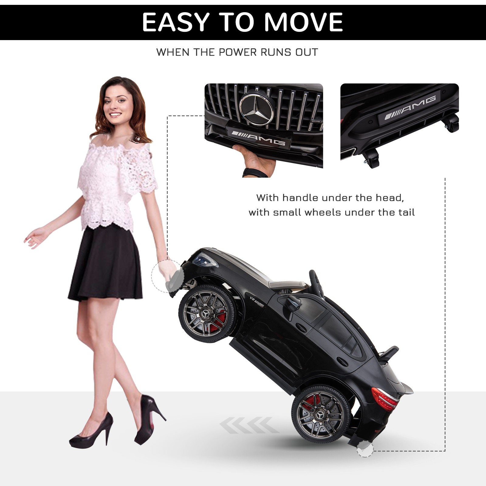 Mercedes Benz 12V Kids Electric Car with Remote & Lights, 2 Speed, Black