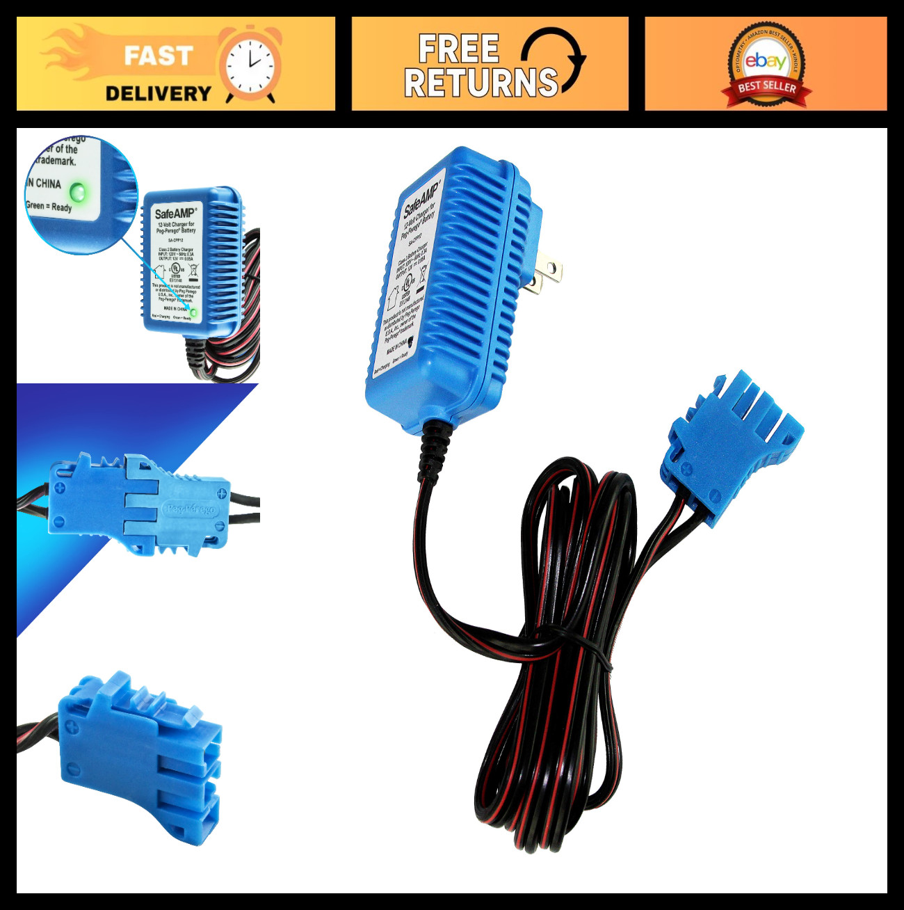 12V UL Listed Battery Charger for John Deere Ground Force, Gator, Polaris RZR 90