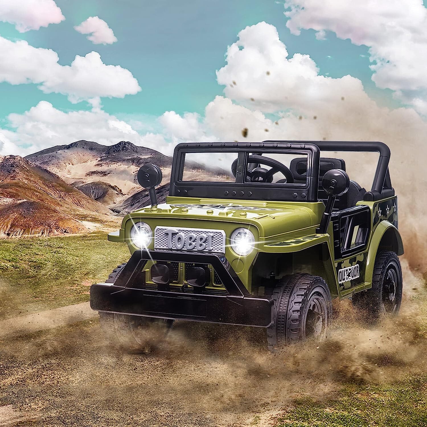 TOBBI 12V Off-Road Kids Ride On Car Truck, Battery Powered 4 Wheels Ride On Toys