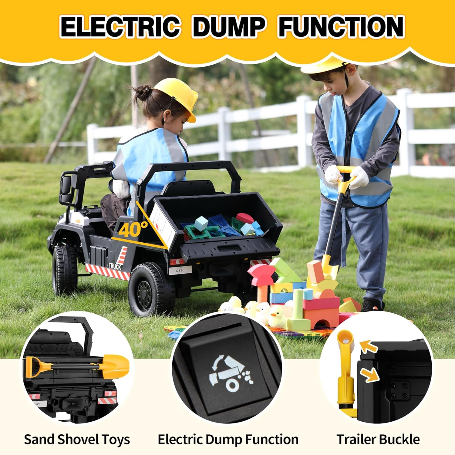 12V Electric Kids Dump Truck Toy, Toddlers Ride on Car with Parent Remote Contro