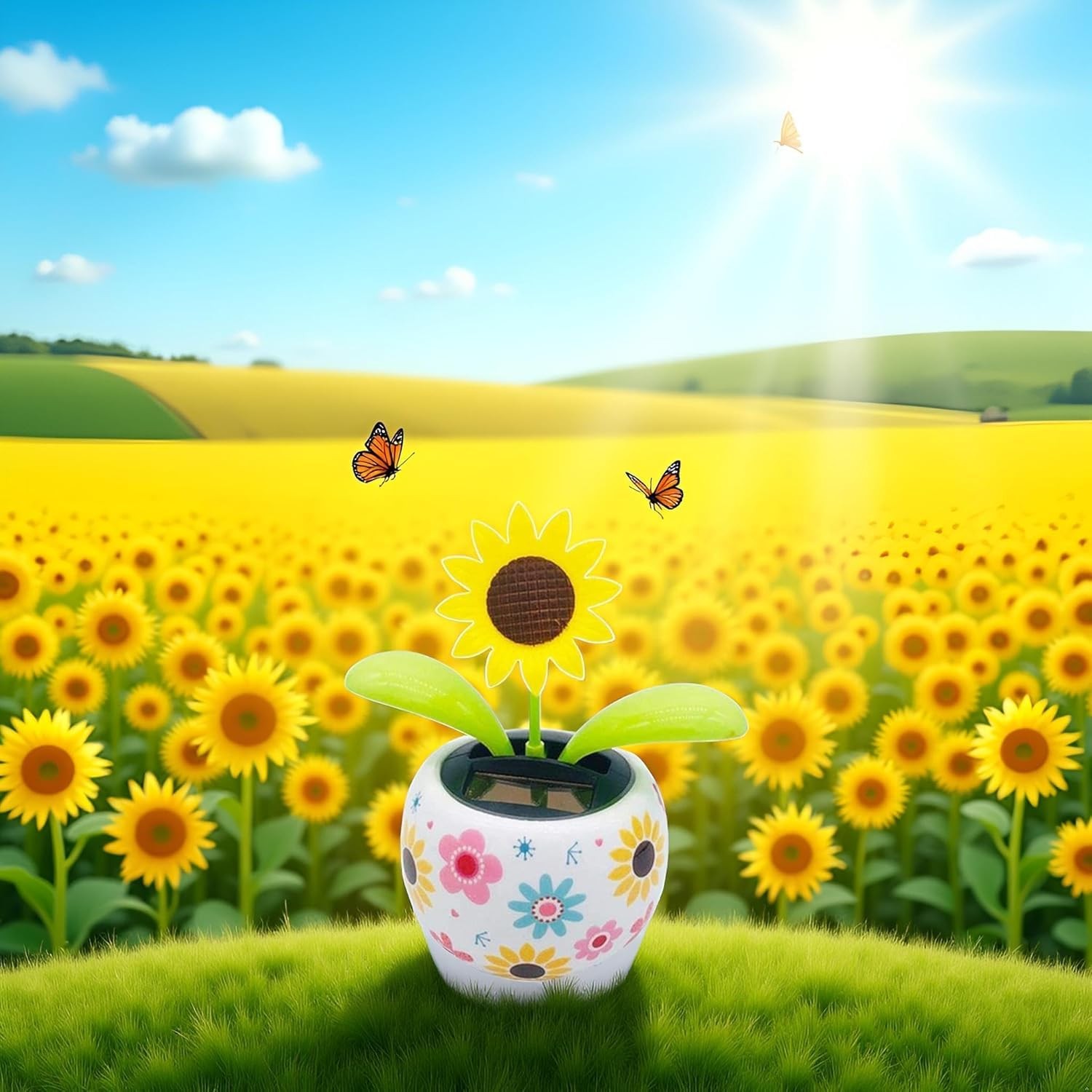 Sunflower Solar Dancing Toys- Bobblehead Dancer Window Sun Standard, Yellow
