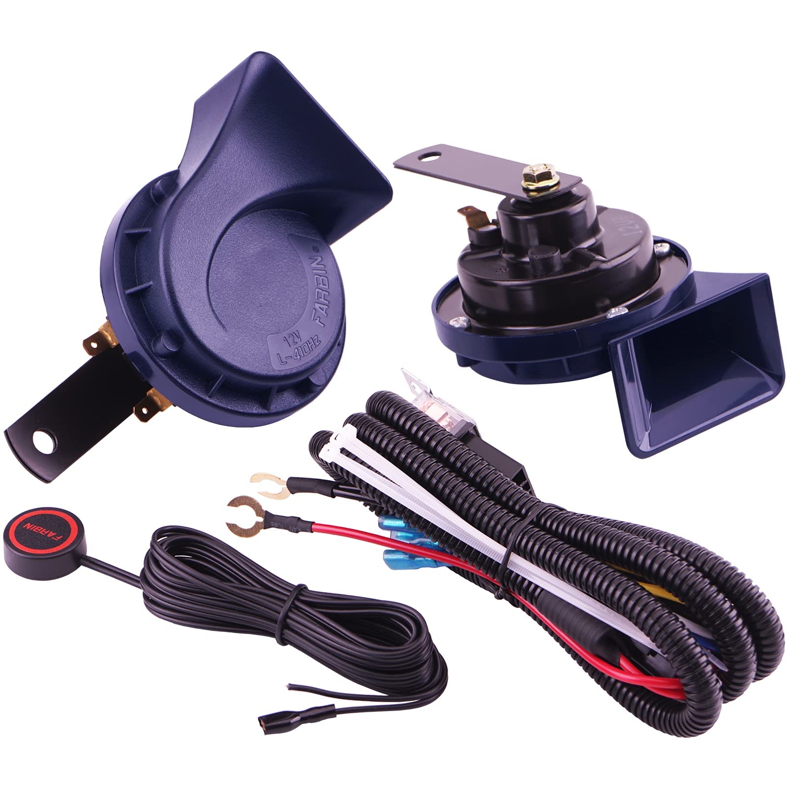 Blue Electric Motohorn 12V Train Horn 130dB Dual Tone Snail 510Hz/410Hz Kit