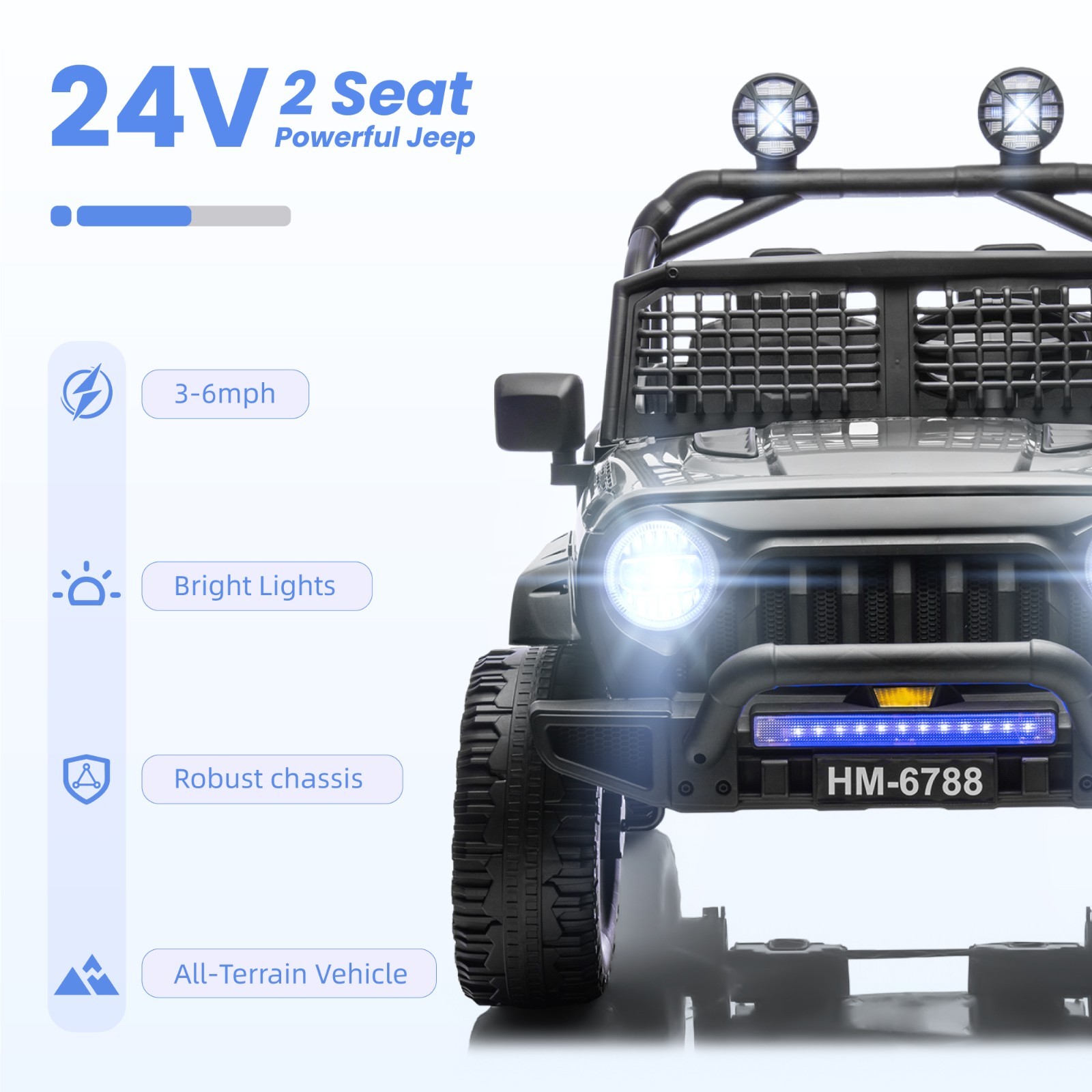 Black 24V Kids Electric Car 2 Seater Ride on Toy Battery Power w/ Parent Remote
