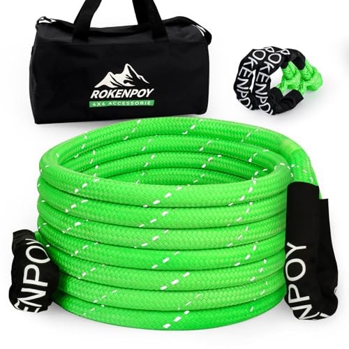 1″ x 30ft Heavy-Duty Kinetic Recovery Rope(Reflective)，2 Soft Shackles,30%