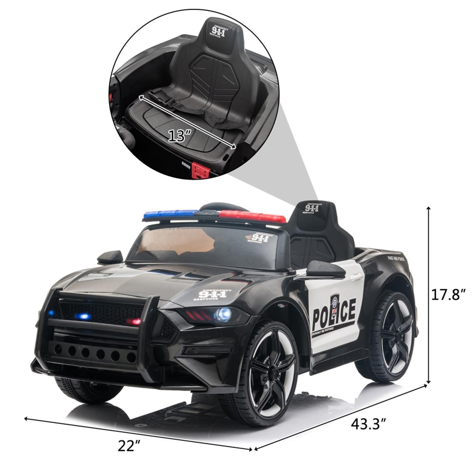 Electric Police Car Kids Ride On SUV Toy RC w/ Remote LED Light for 3 to 8 Ages