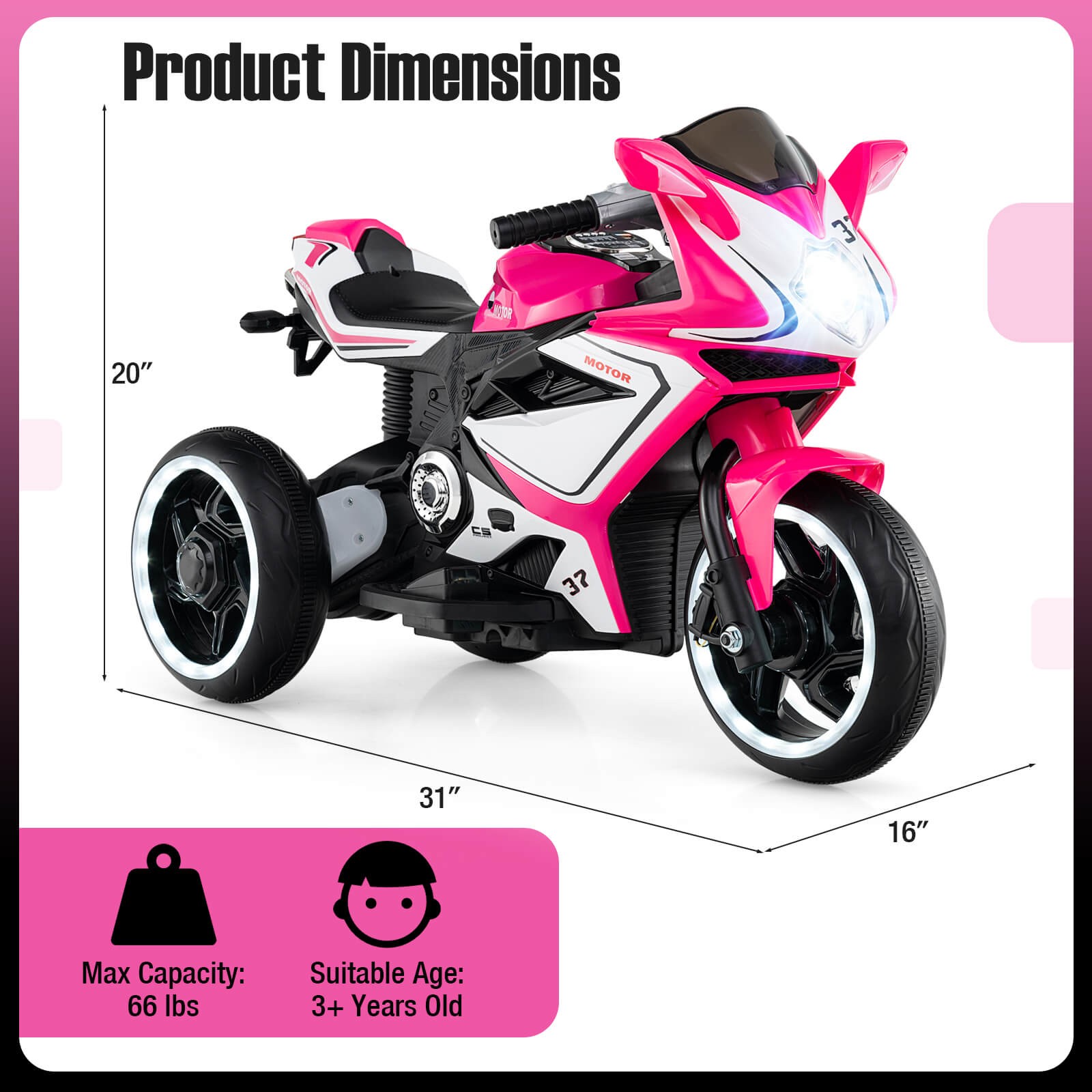 Kids Ride on Motorcycle 6V Battery Powered Mini Electric Motorbike w/ LED Lights