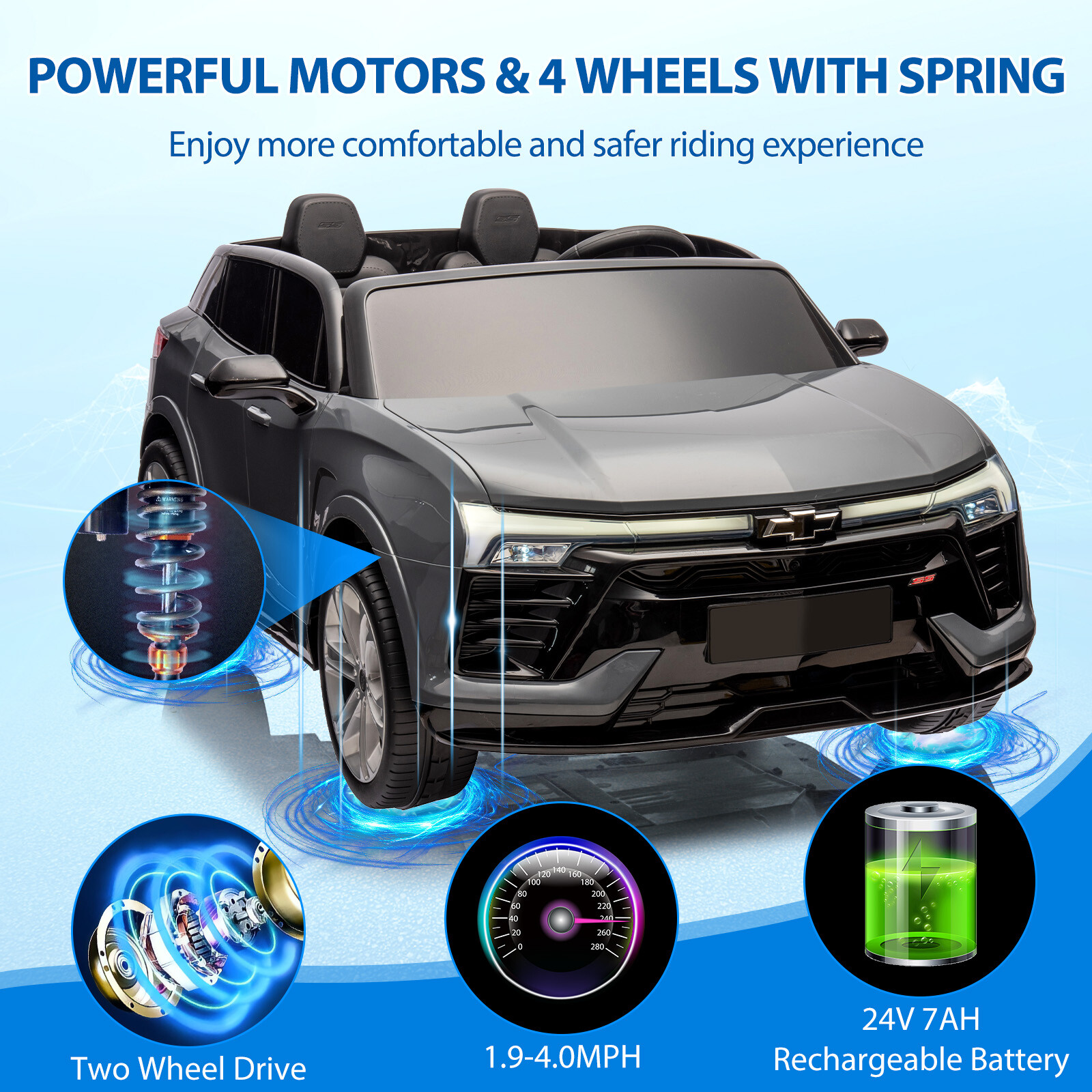 2 Seater Ride On Toy, 24V Ride On Car for Toddler 3-8 With Parent Remote Control