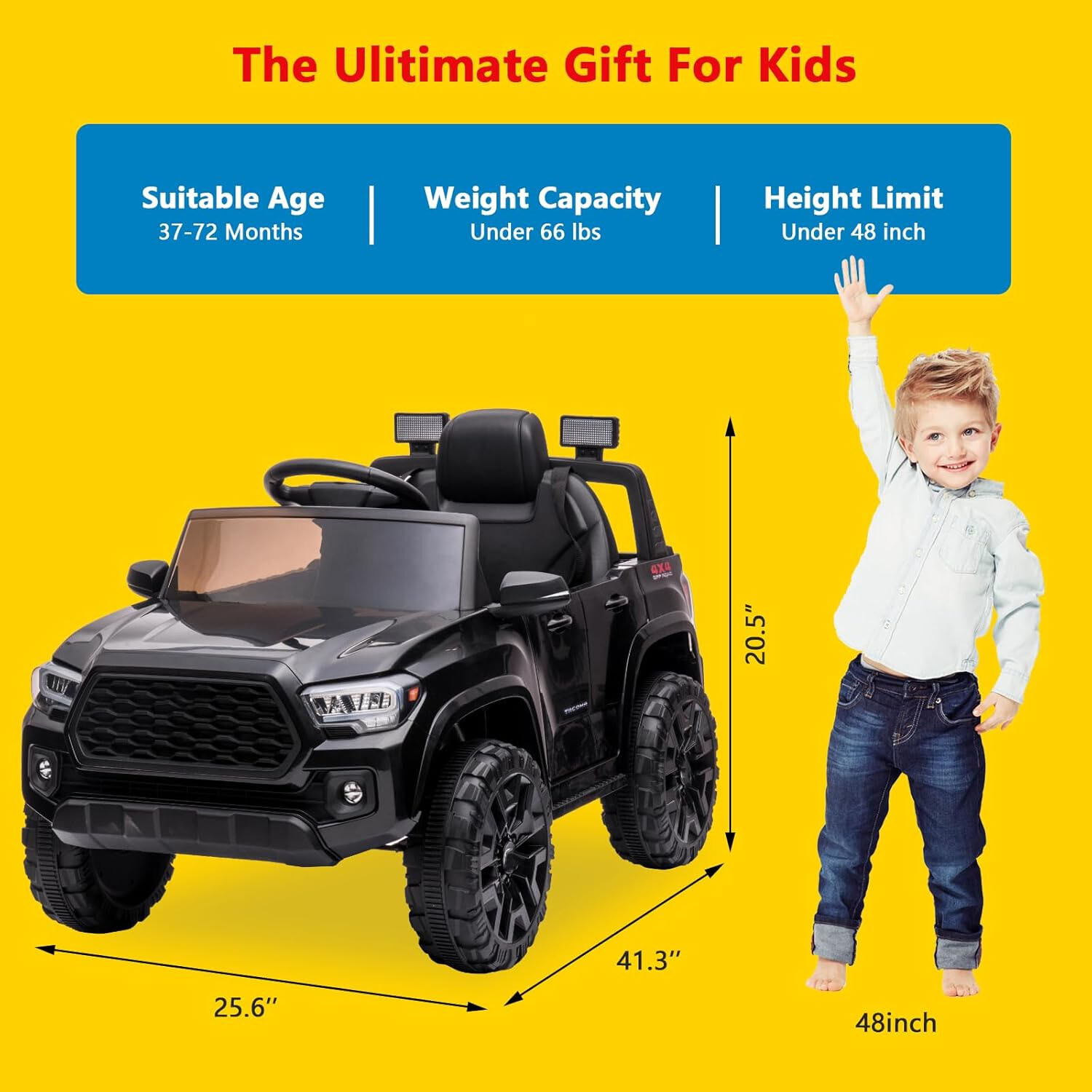 12V Kids Ride-On Car With Parent Remote Control &LED Headlights for 3-6 Year Old