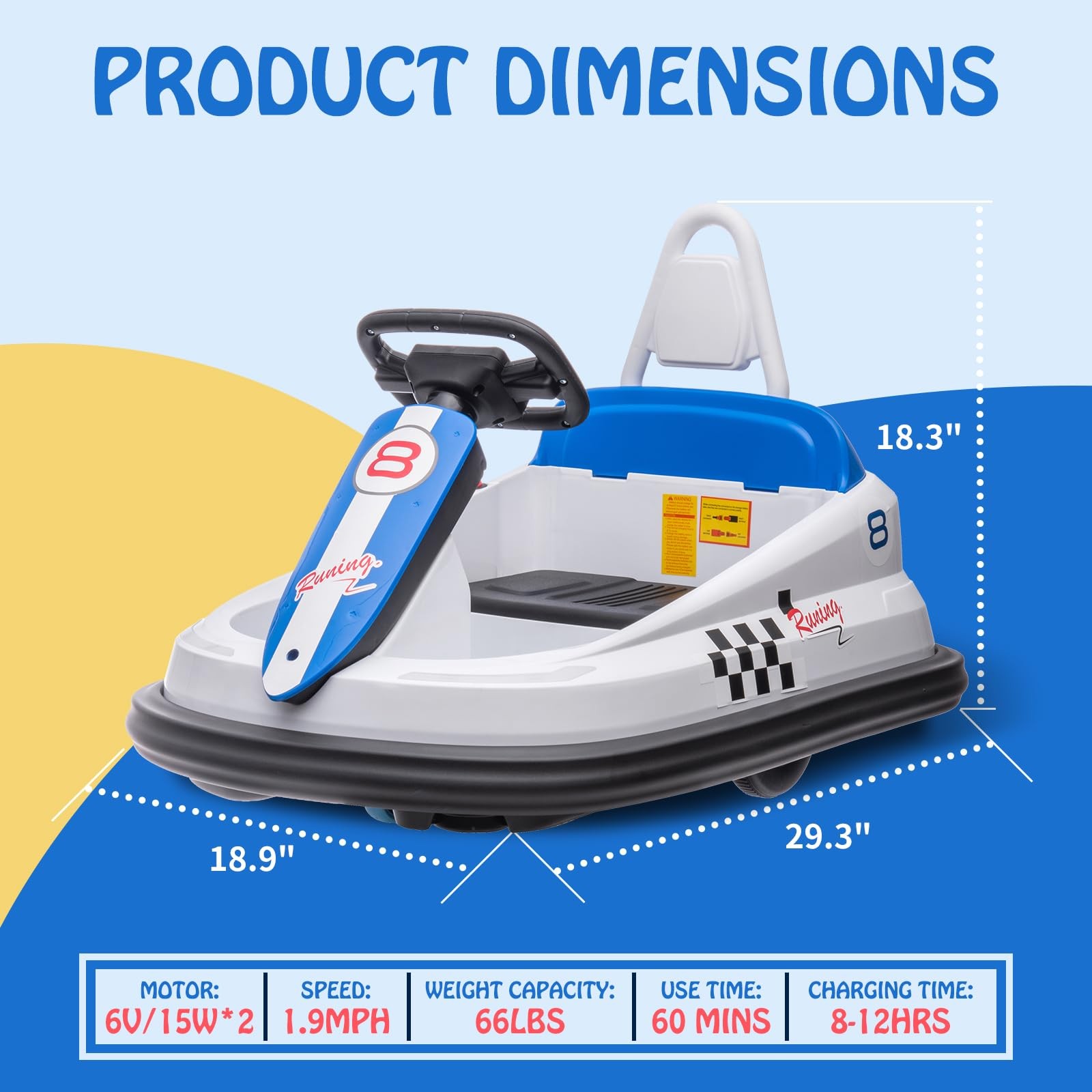 6V Kids Electric Bumper Car for Toddlers, Spin 360°, Forward/Reverse Music