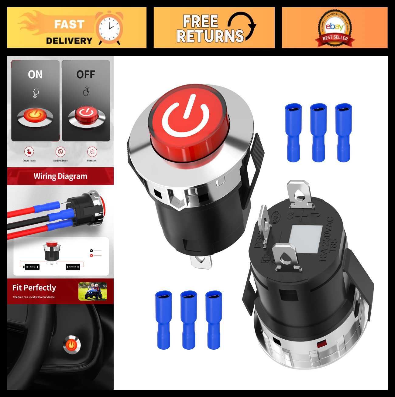 12V Key Start Power Switch for Ride-On Toy Car – Replacement Accessory Button