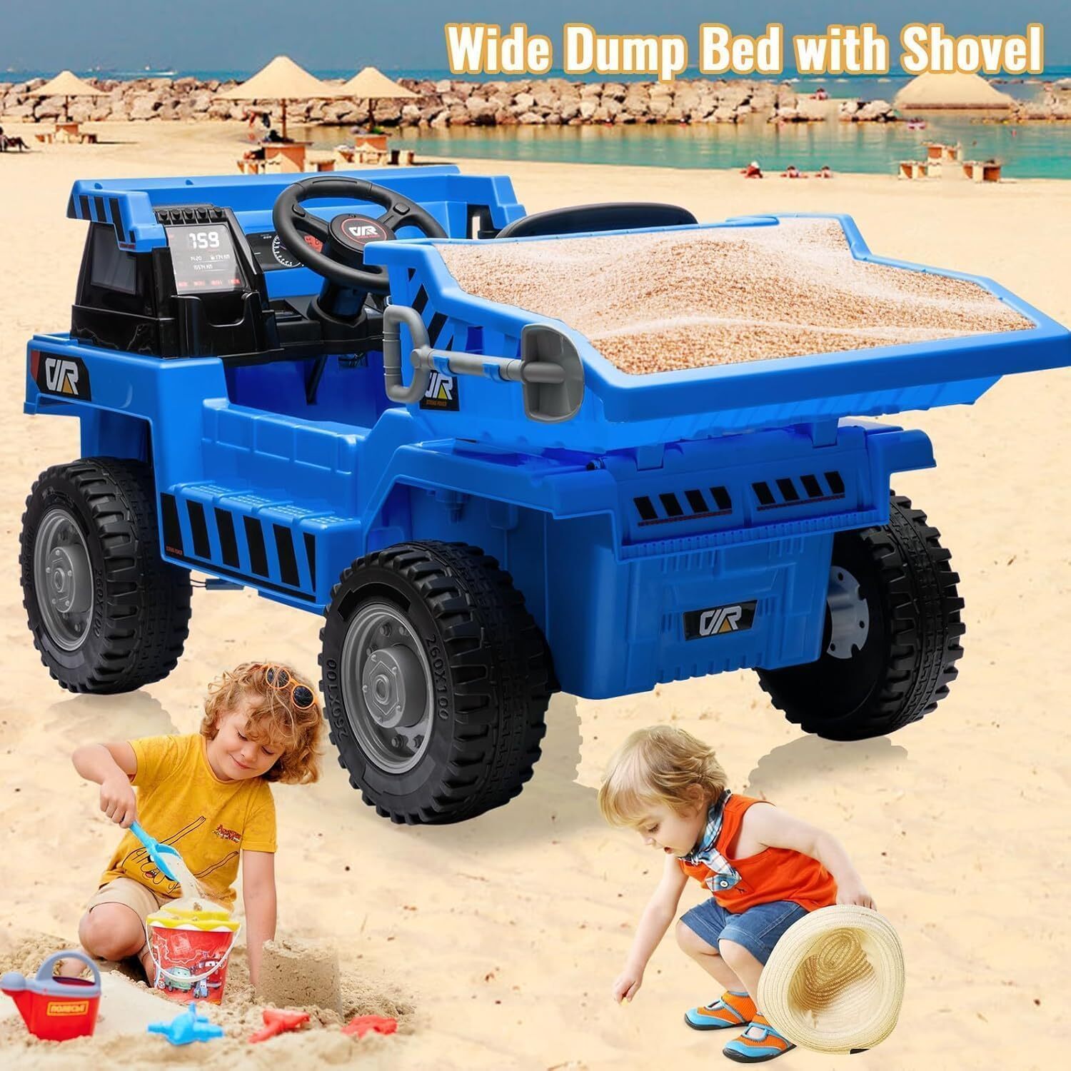 12V Ride-on Dump Truck, 4-Wheel Battery Powered Toy Cars With Electric Dump Bed