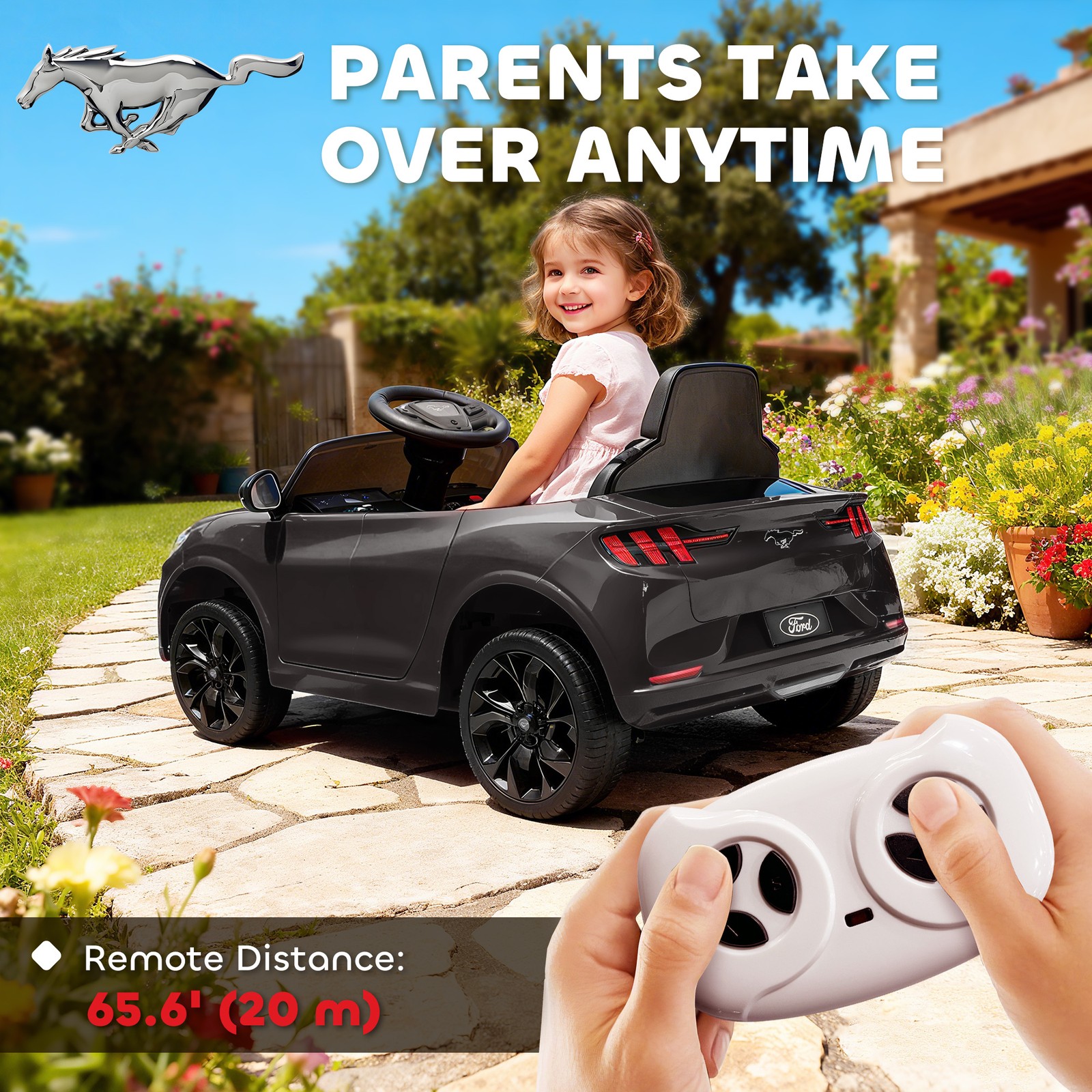 Qaba 12V Kids Ride On Car, Licensed Ford Mustang Mach-E Electric Car, Black