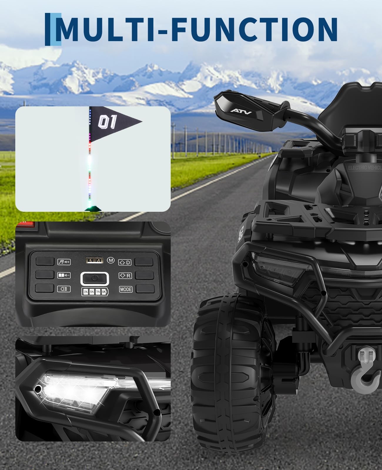 12V Kids Ride On Car w/ RC,Electric Off-Road ATV Car Toys with LED Lights,Music