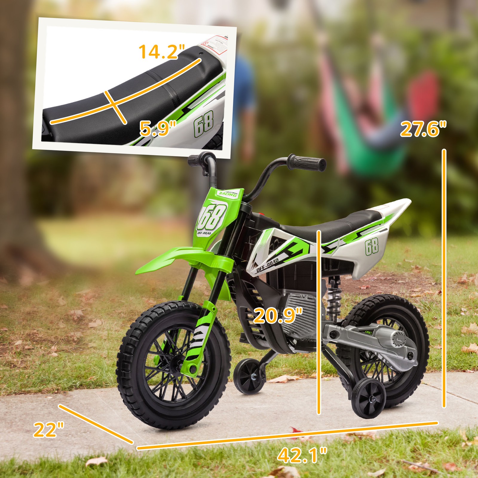 12V Kids Motorcycle W/ Twist Grip Throttle, Rear Suspension, Green