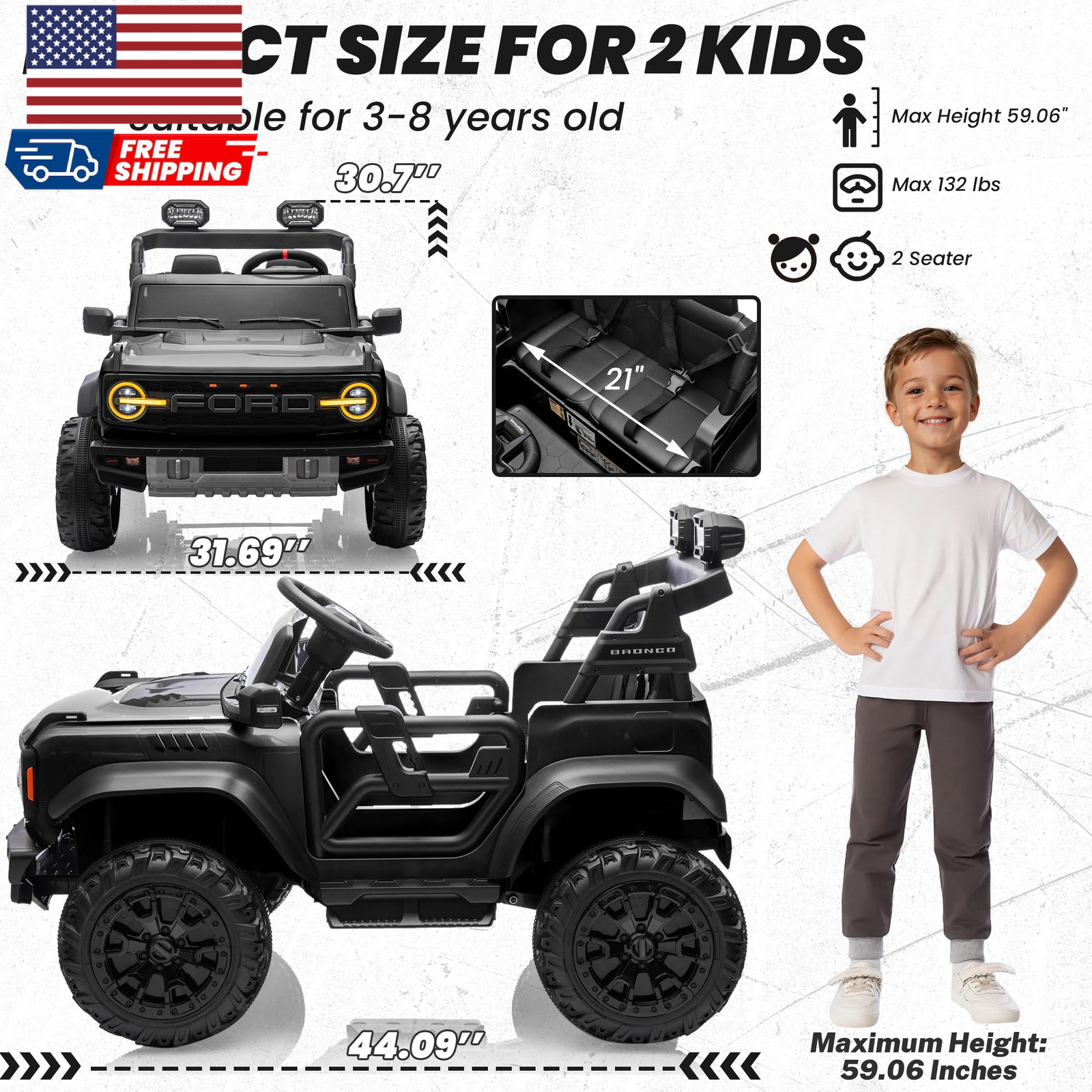 24V 2 Seater Ride on Cars for Big Kids Licensed Ford Bronco Raptor Powered Ride