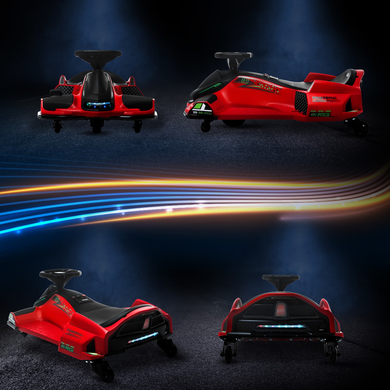12V Electric Drifting Go Kart w/ Slow Start, Music, Lights, Red