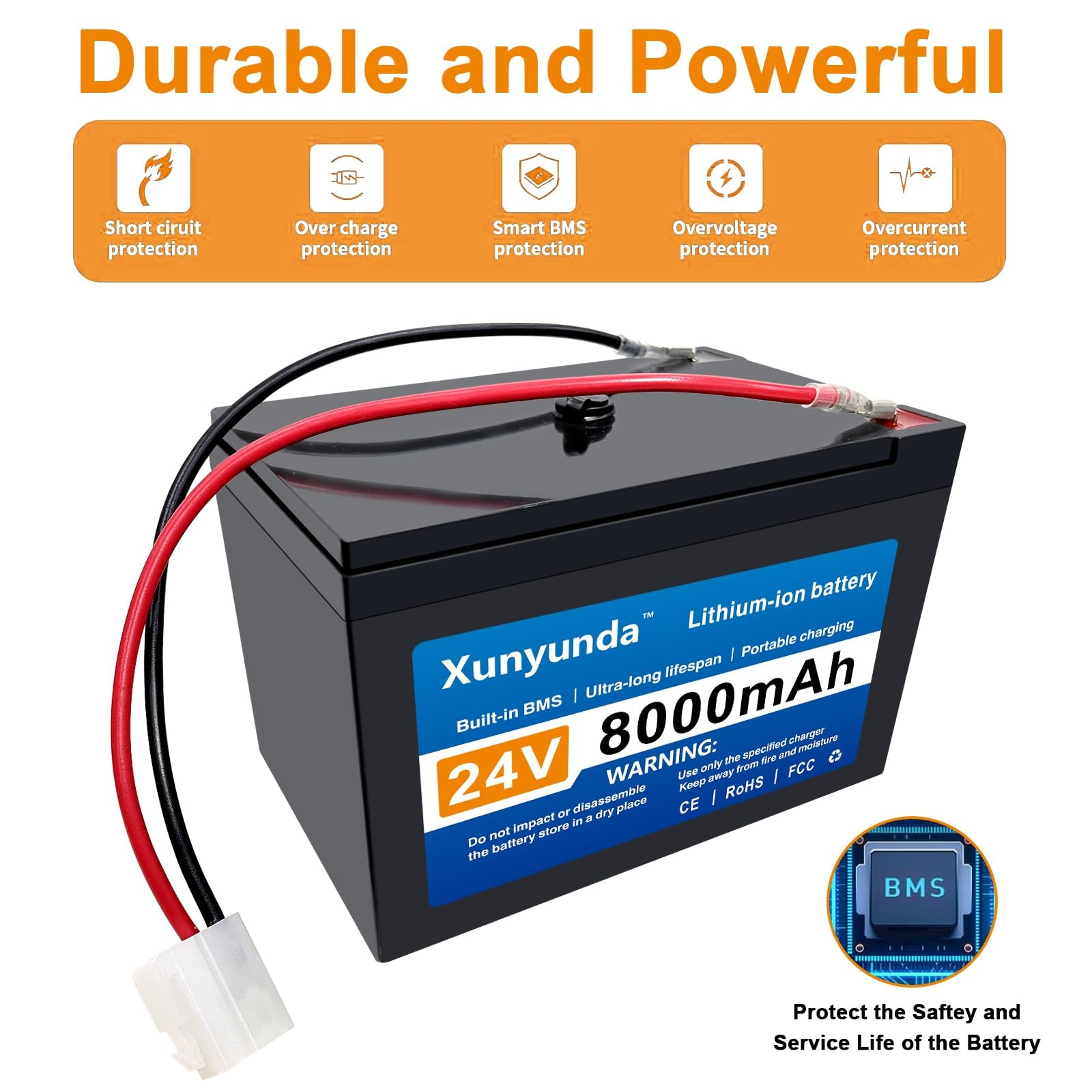 24V 8Ah Lithium Battery for Kids Ride-On Toys Includes 2A Charger/25A BMS,Com…