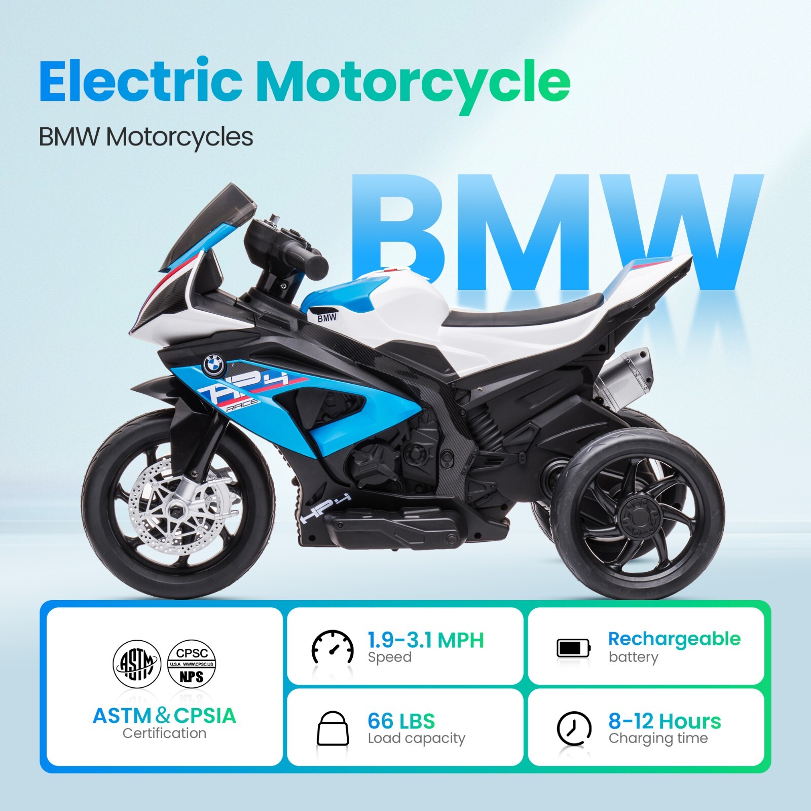 Kids Ride On Motorcycle 12V BMW Licensed Electric Toy Bike with MP3 for Age 3-6