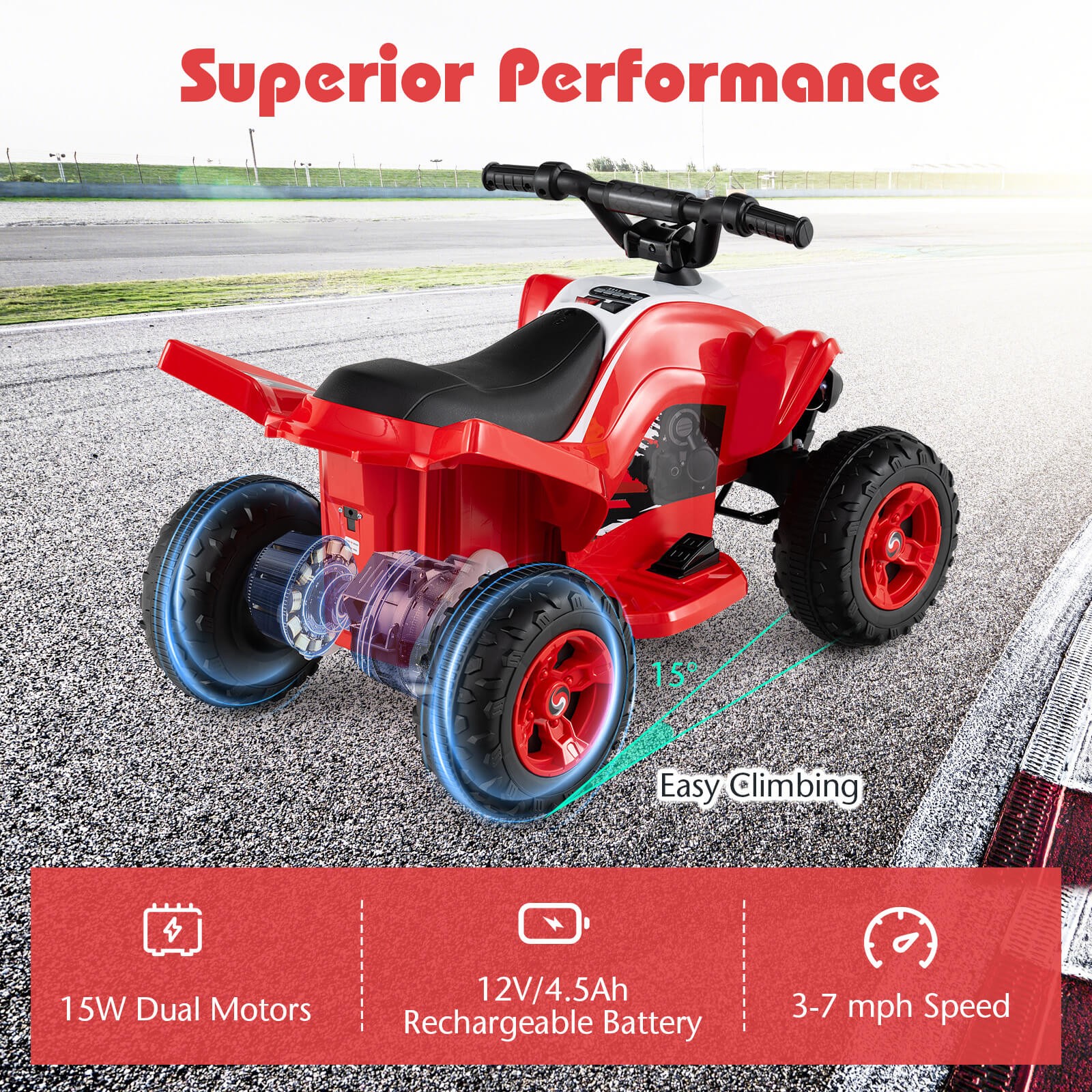 12V Quad 4 Wheeler Ride on Toy w/ Music, Light, USB Port, Wireless Connection