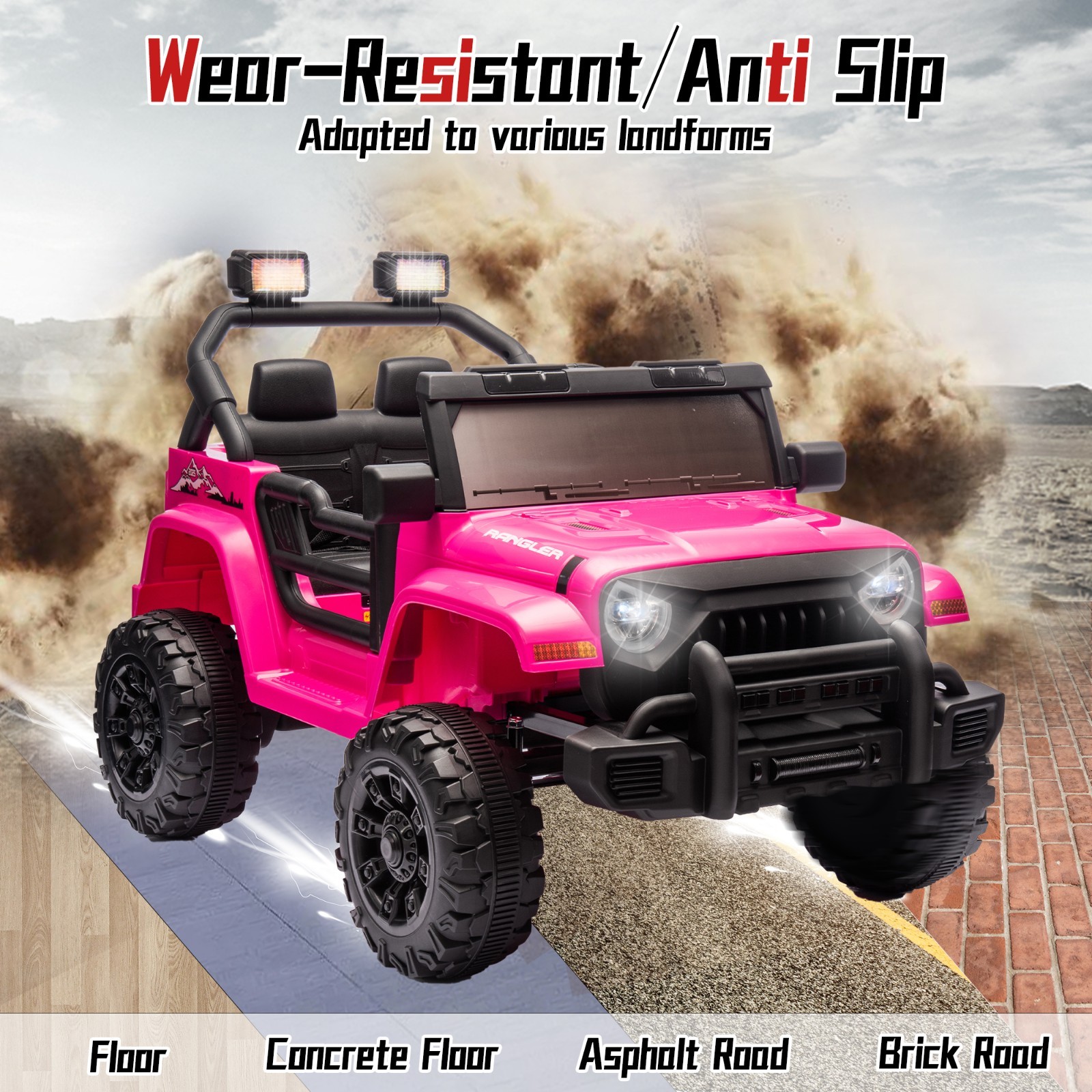 12V Ride On Toys UTV Electric Car for Kids w/Remote, LED,Battery Powered,Pink