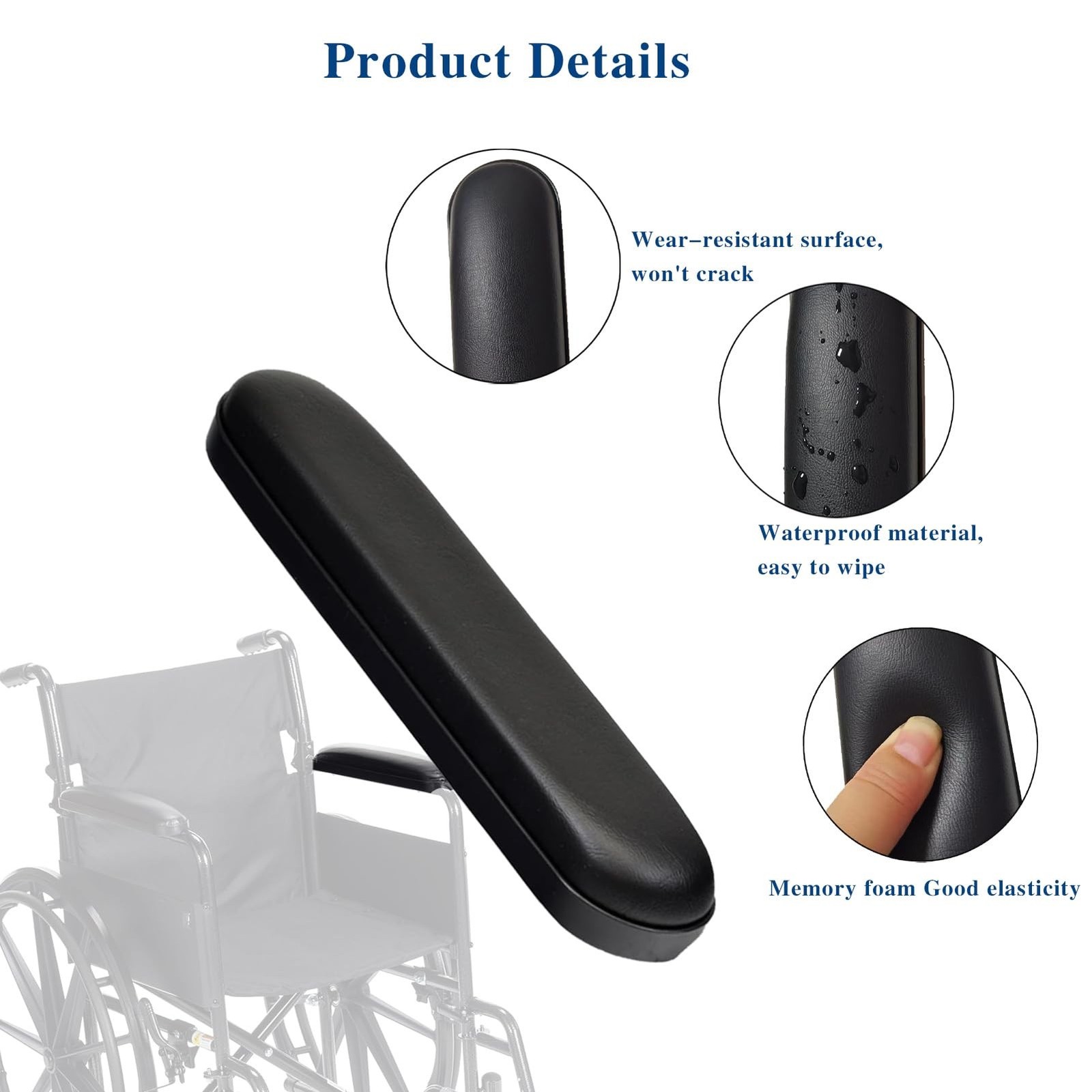 Universal Wheelchair Armrest (9-1/8 “) Black, with Hardware, Replacement Viny…