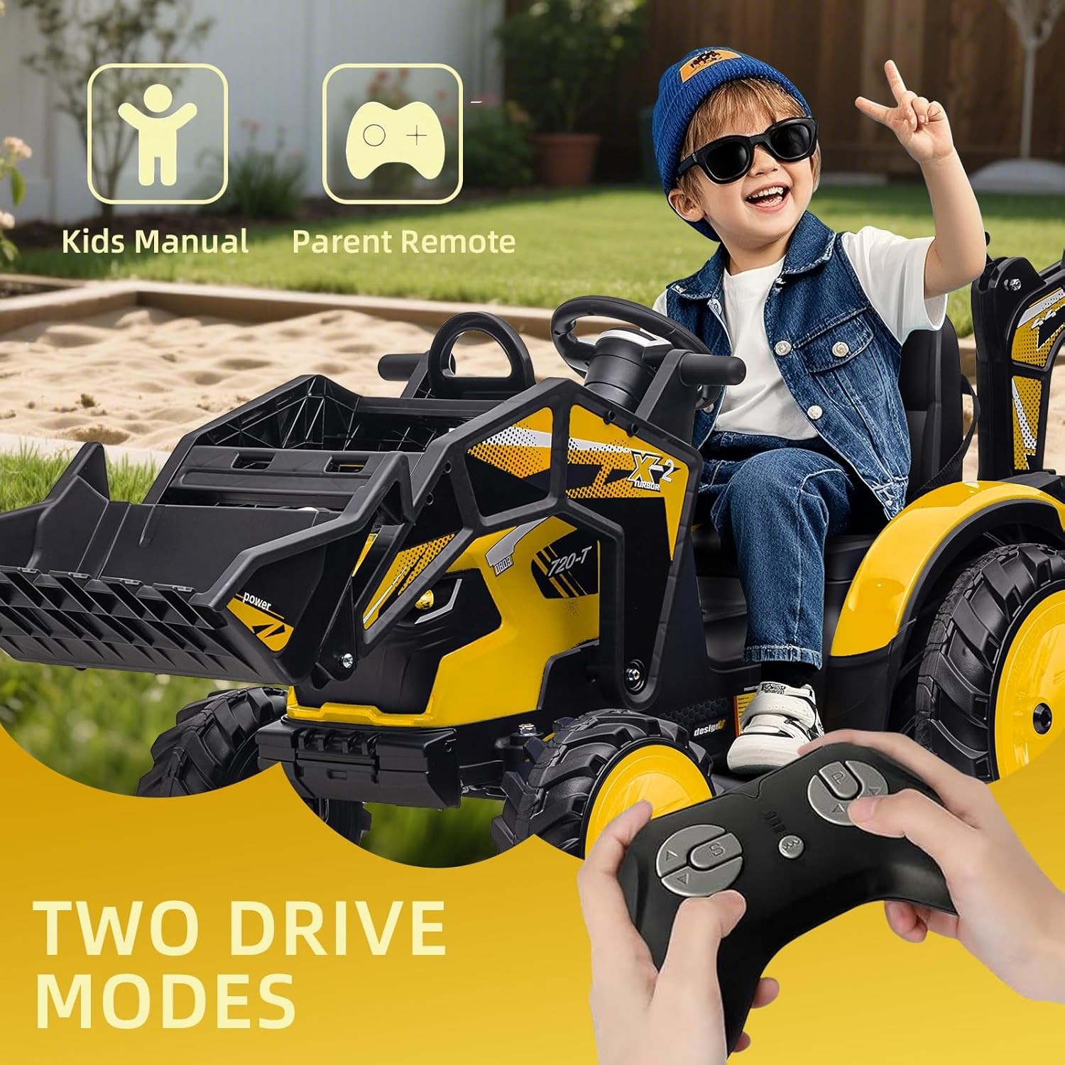 3 in 1 Kids 24V Ride On Tractor Excavator Bulldozer w/ Trailer Remote Control