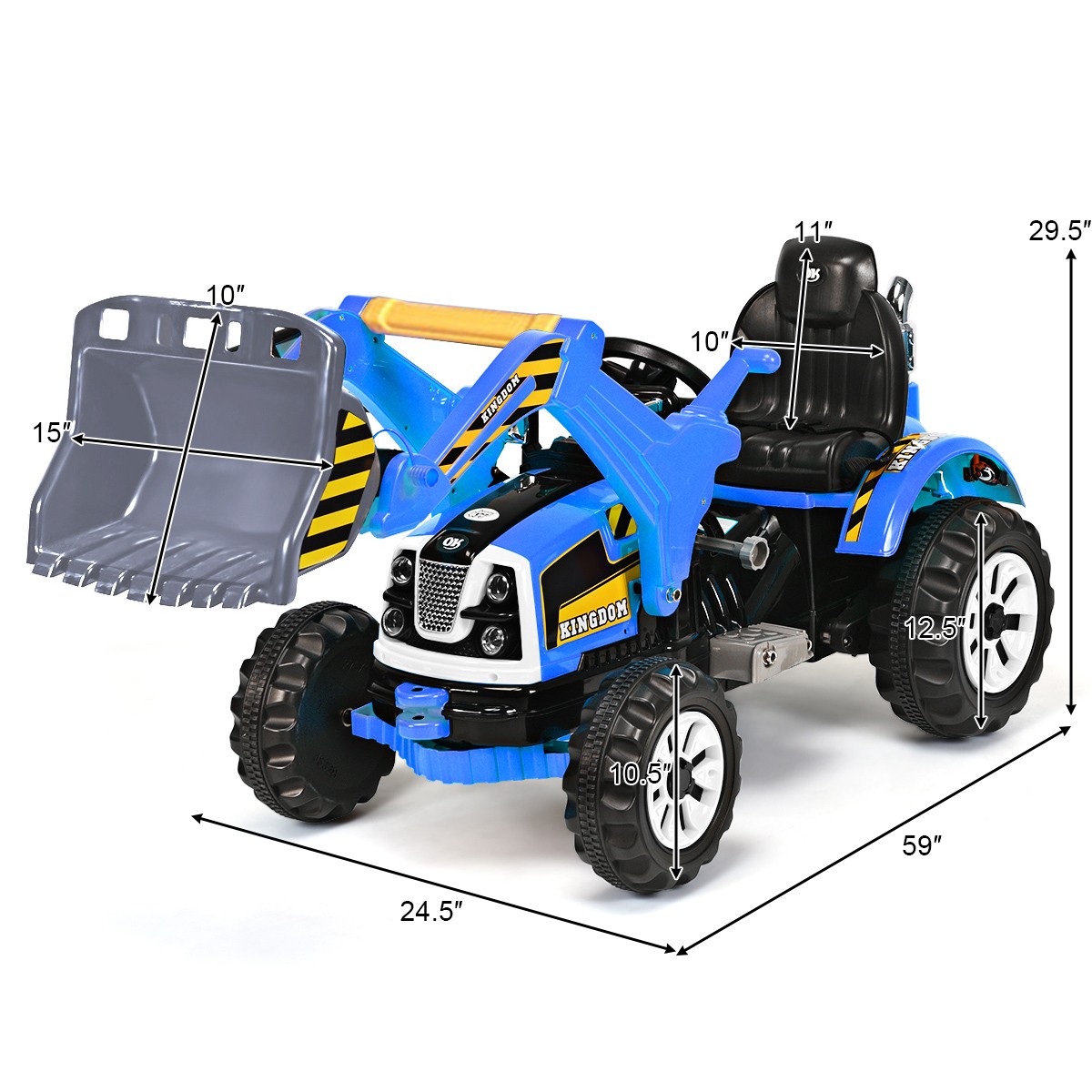 Kids Ride On Excavator Truck 12V Battery Powered With Front Loader Digger