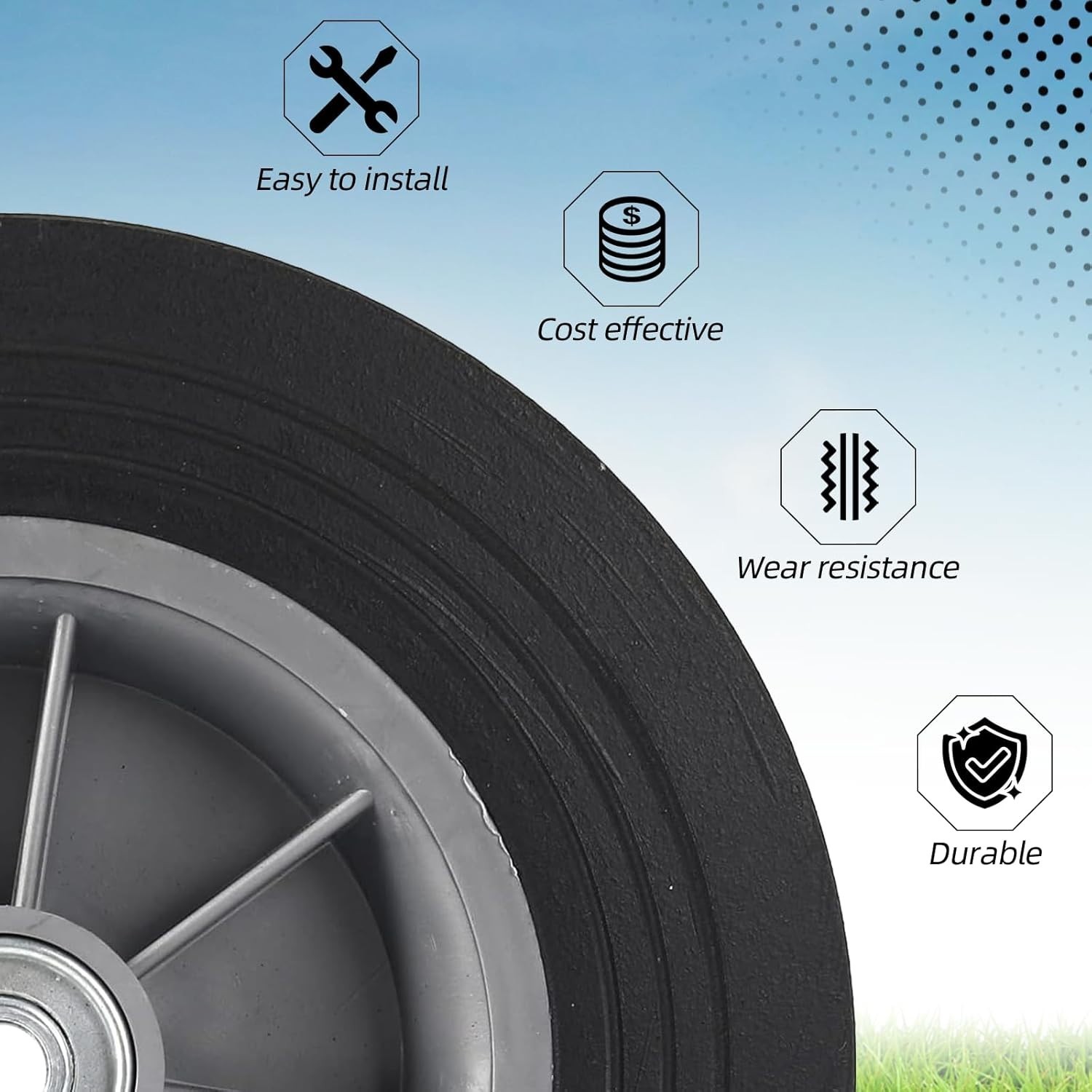 2-Pack 10×2 Flat Free Solid Rubber Tires for Dolly Hand Trucks Wheelbarrows