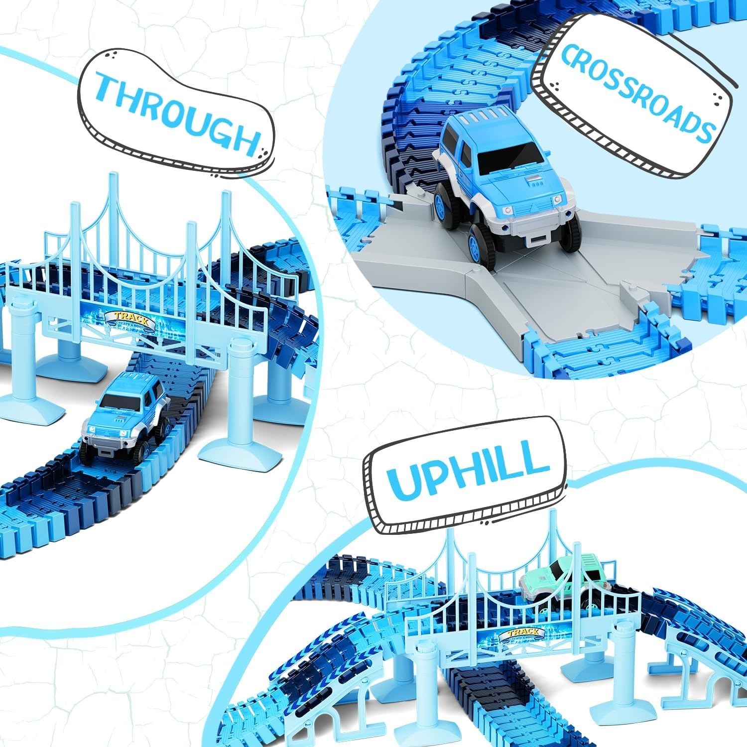 Create Your Frozen World: 269 PCS Race Track Playset & 2 Race Cars for Ages 3-6
