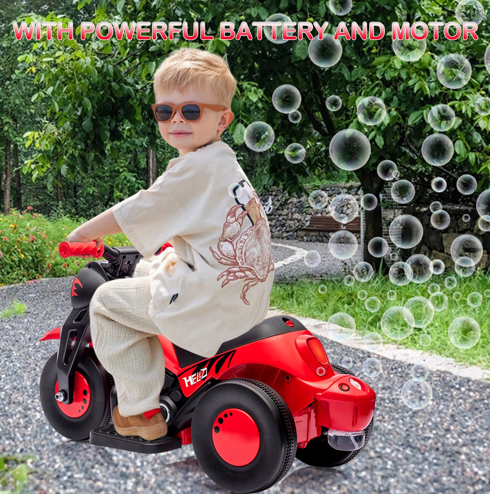 Garvee Kids 3 Wheels Motorbike 6V Ride on Bubble Car Electric Motorcycle Toys