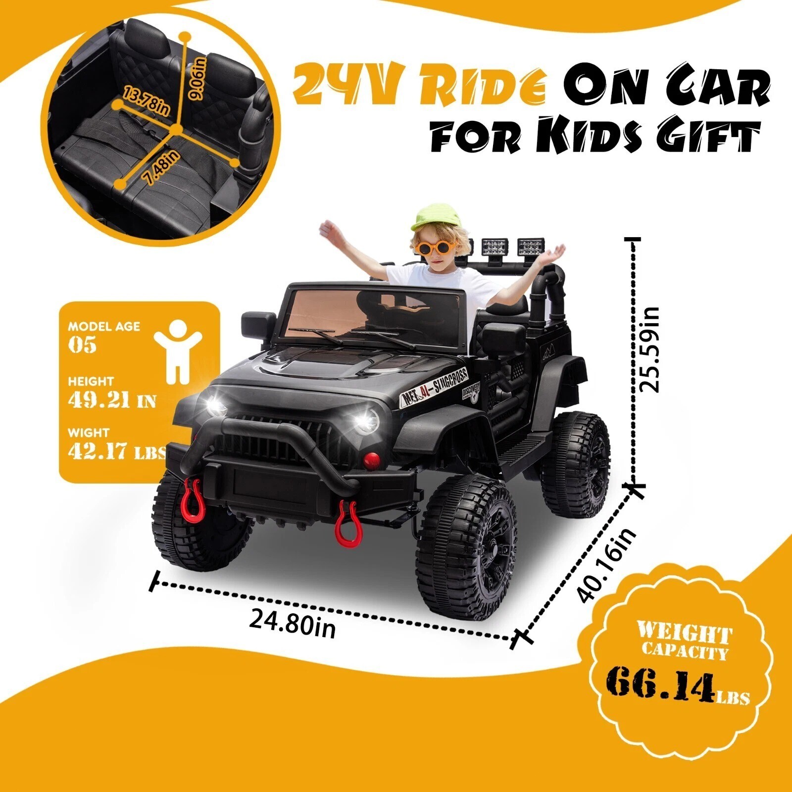24V Kids Electric Jeep Ride on Car Toy 400W Power Wheels W/ Remote Control Music
