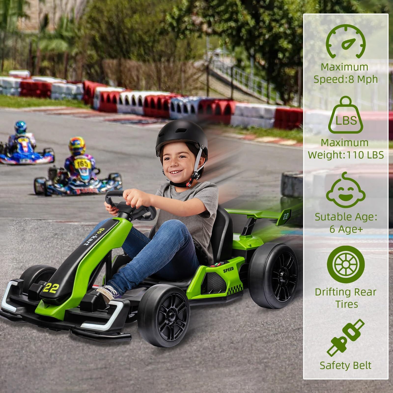 24V 7.5 Mph Electric Go Kart with 300W Strong Motor, Drift/Sport Mode for Kids