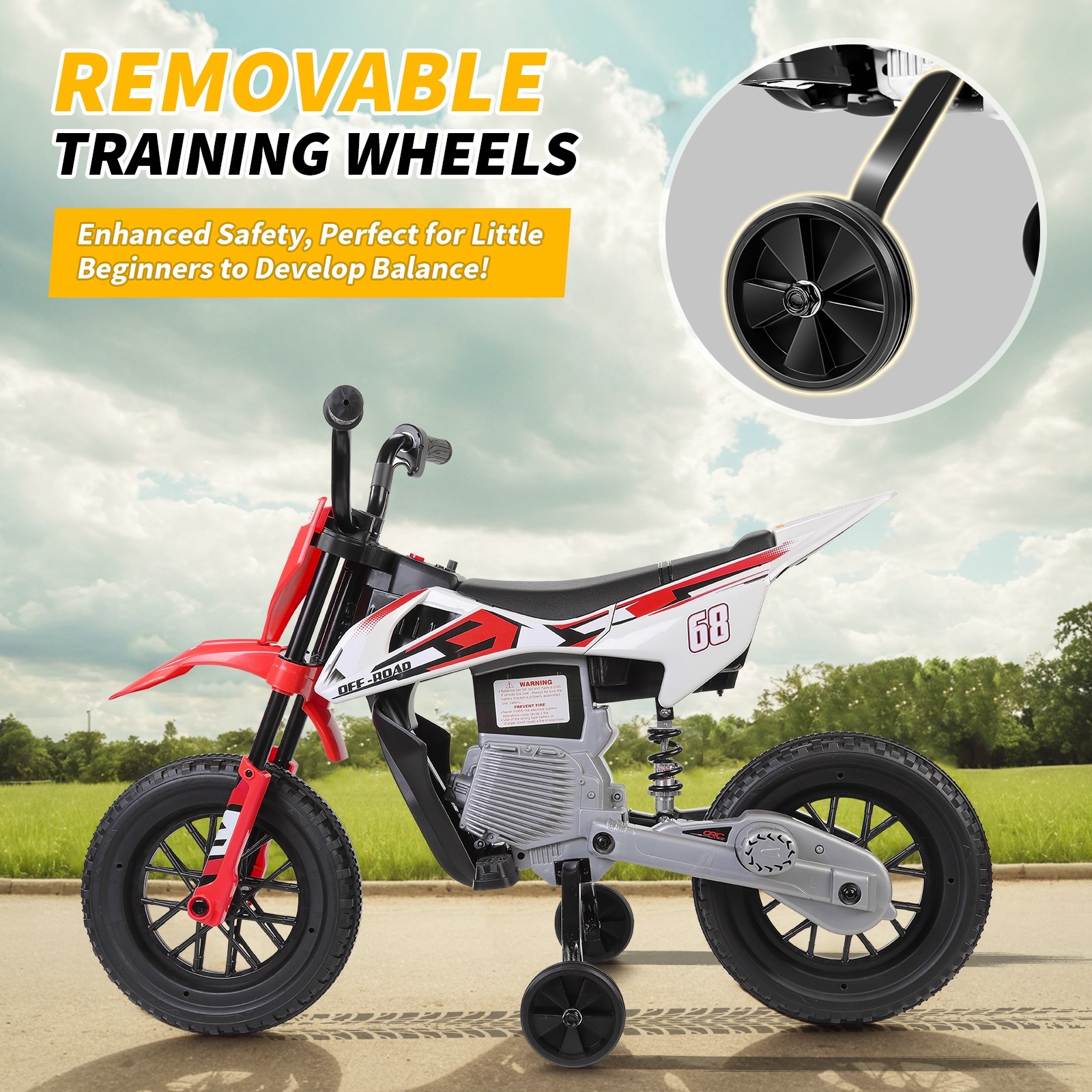 12V Kids Ride on Motorcycle w/ Twist Grip Throttle 2 Training Wheels Kids Gift-