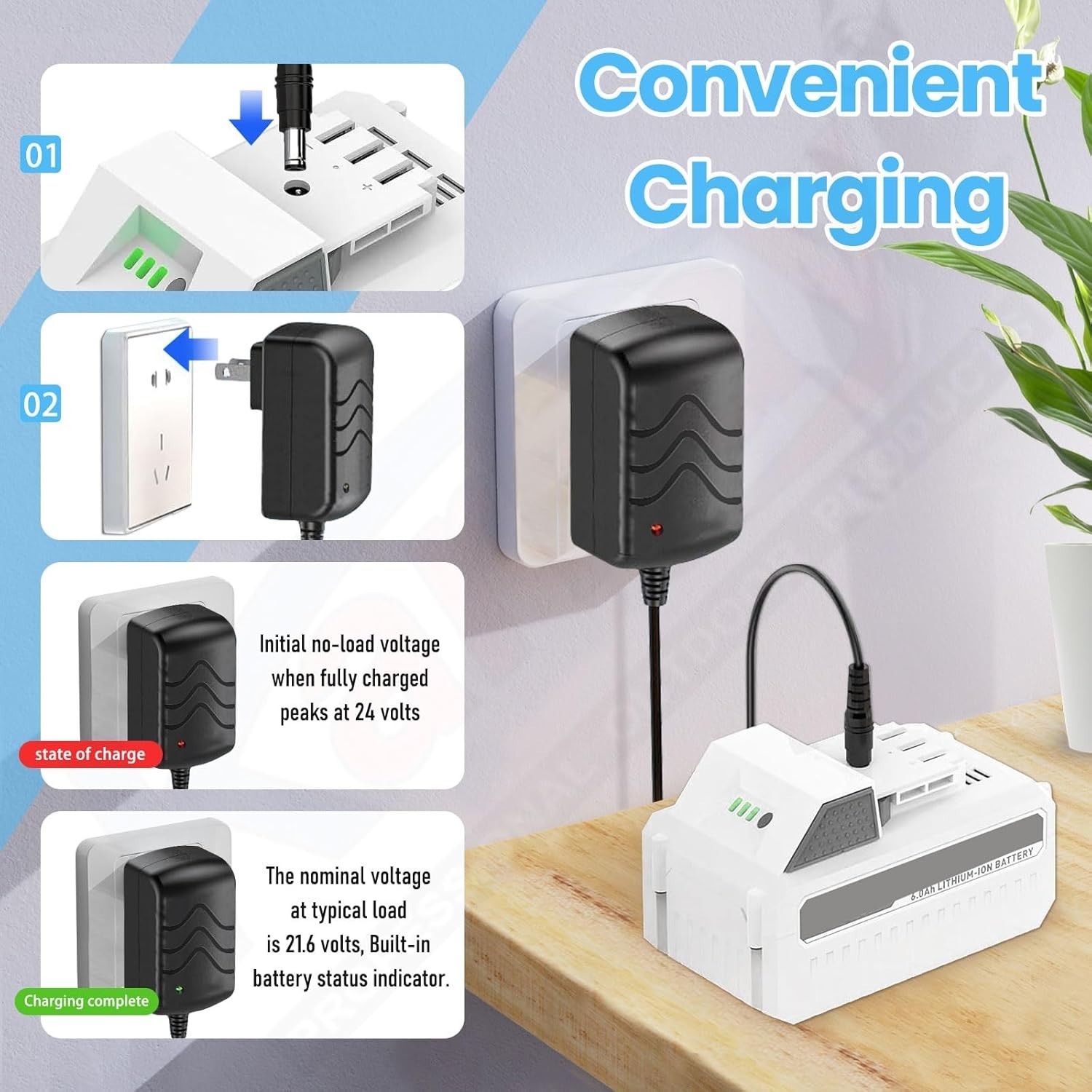 24V iON+ Fast Charger for Snow Joe & Sun Joe 24V Batteries, Black