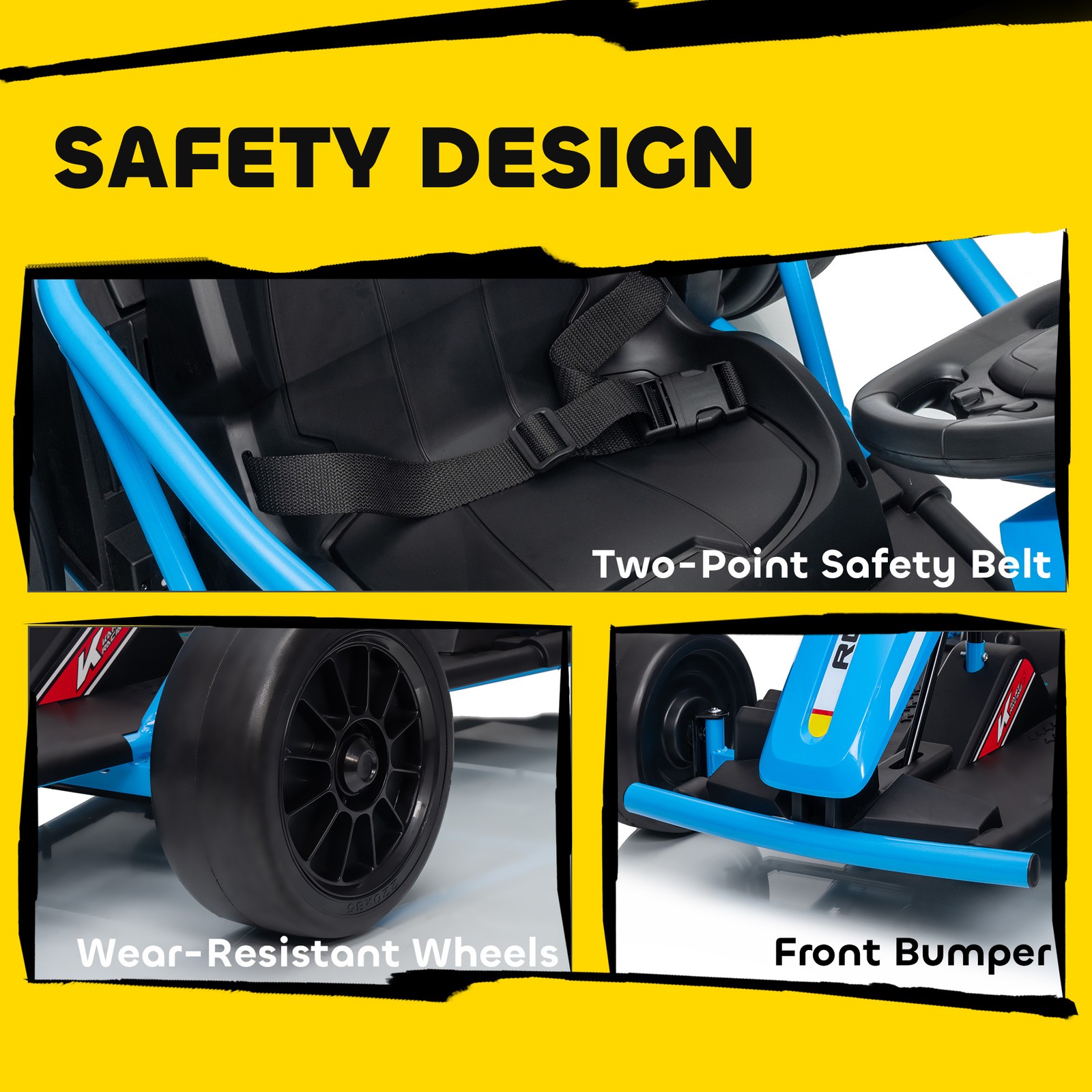 24V 8.1 MPH Electric Drift Kart for Kids with Dual Motors, Blue