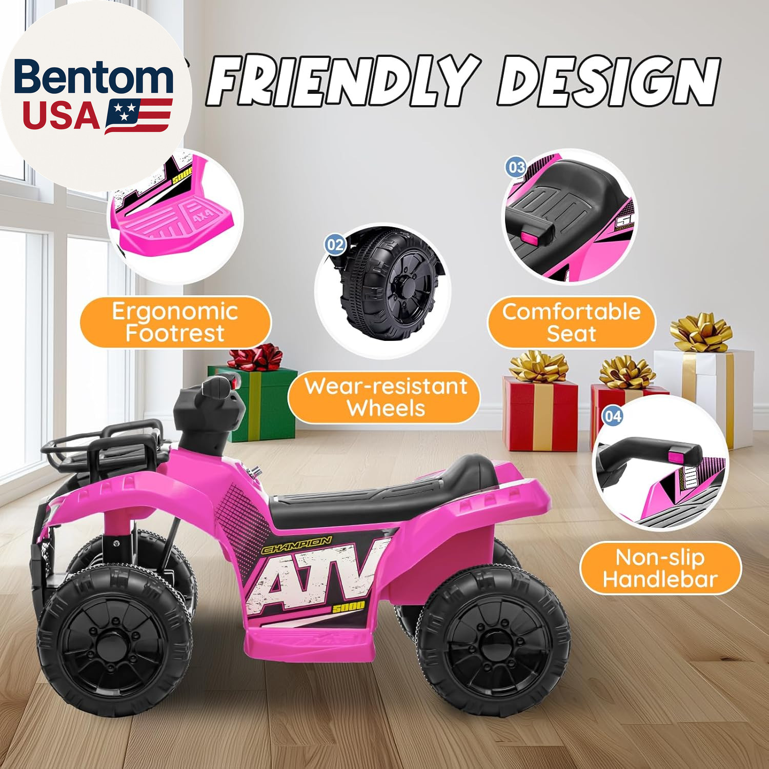 6V ATV for Kids, 4 Wheeler for Toddlers with Music, Horn, Lights, 1.2Mph Max Spe