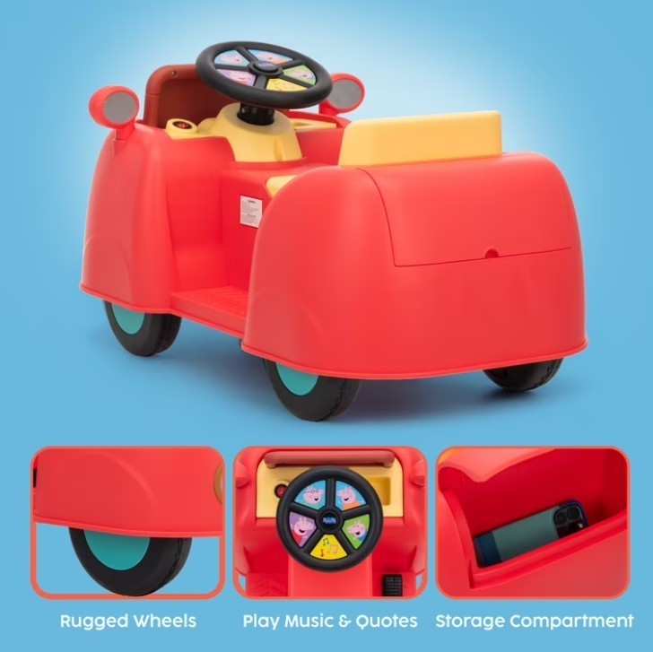 Peppa Pig 6V Electric Ride-On Car with Battery and Charger, Kids Toddler Ride-On