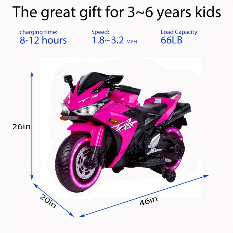 12V Kids Motorcycle Ride On Toy w/ Training Wheels 12v7ah for kids 3-6 Years Old