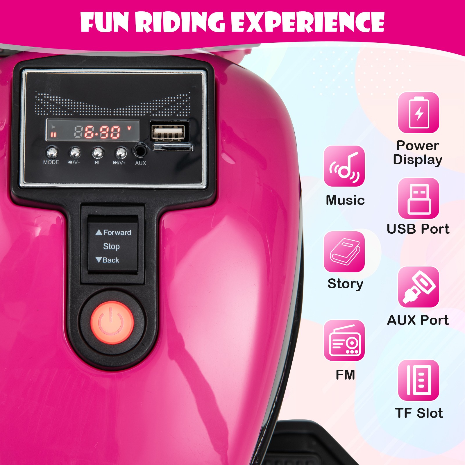 6V Kids Electric Motorcycle w/ Training Wheels LED Headlights Music Board Pink
