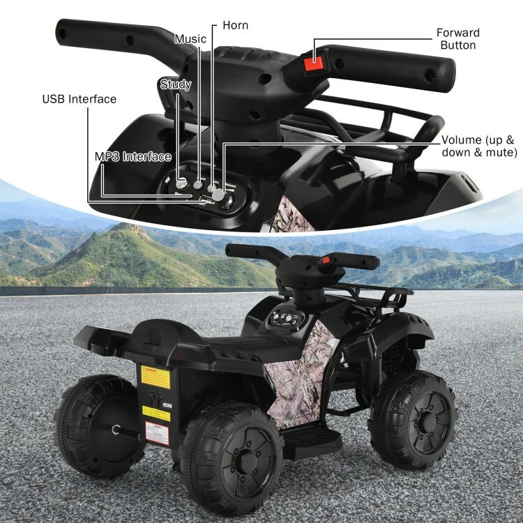 6V Kids ATV Quad Electric Ride On Car Toy Toddler Vehicle W/ LED Light MP3 Black