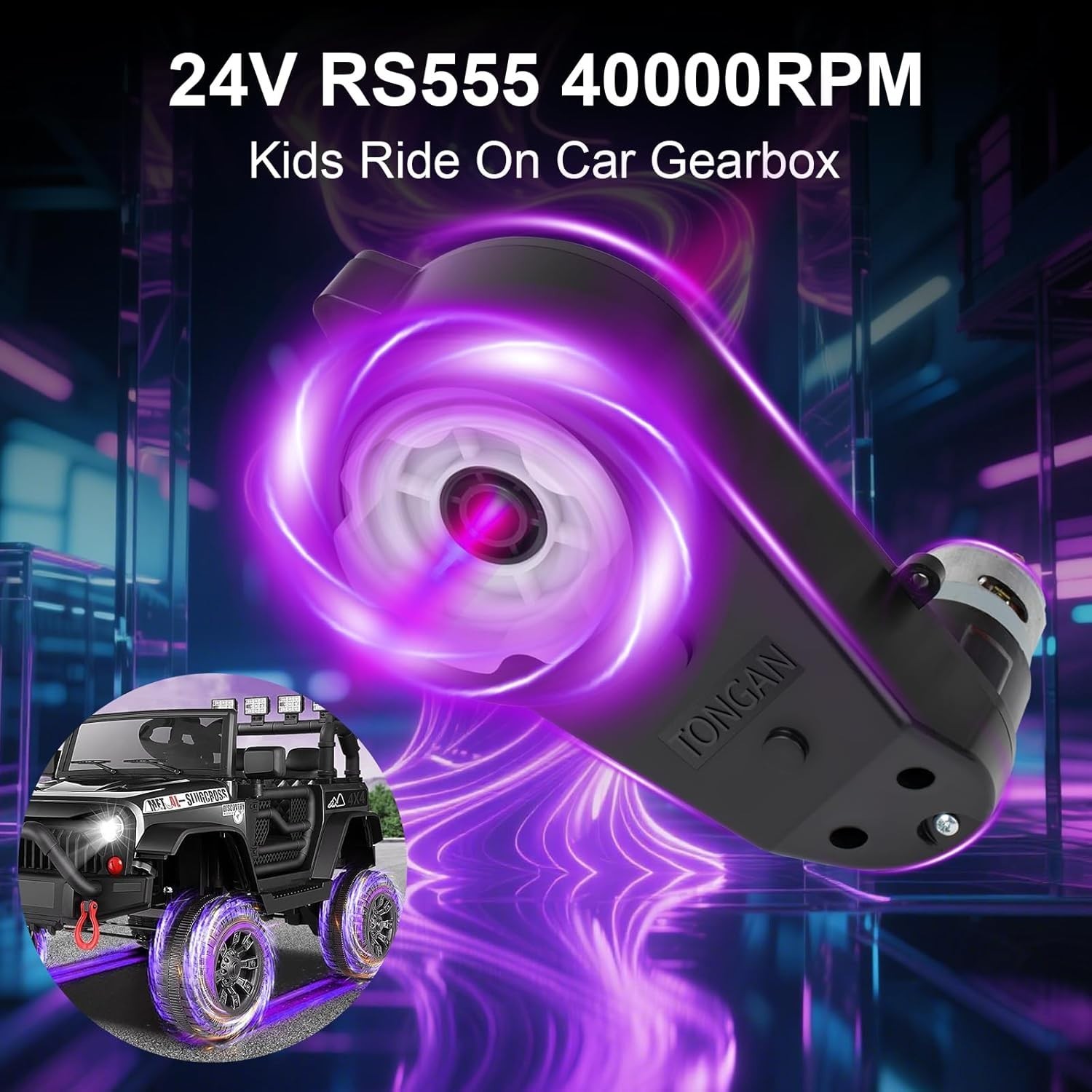 High-Speed 24V RS555 Electric Motor Gearbox for Kid Trax Cars – 200W Power