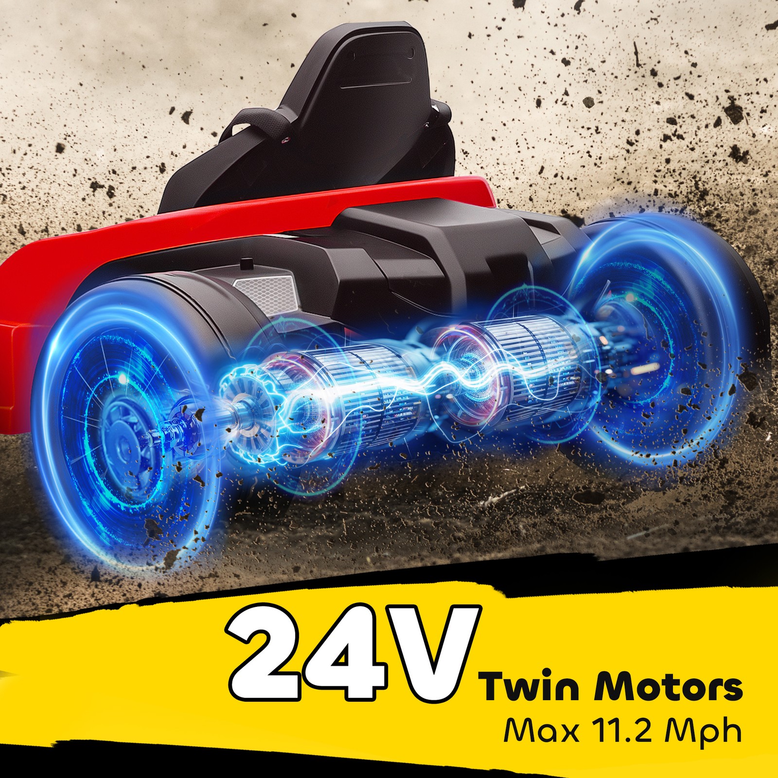 24V Electric Go Kart with Dual 150W Motors, Adjustable Seat, Slow Start, Red