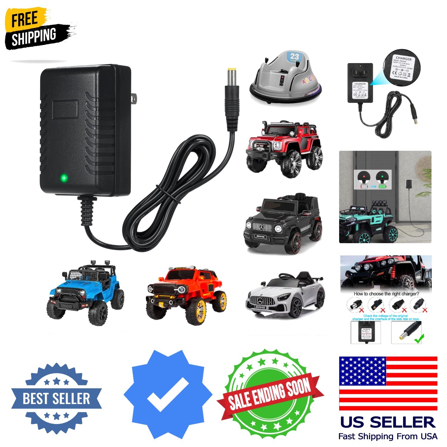 12V Kids Charger for Ride On Car, 12V Various Electric Ride-on Toys Car Batte…