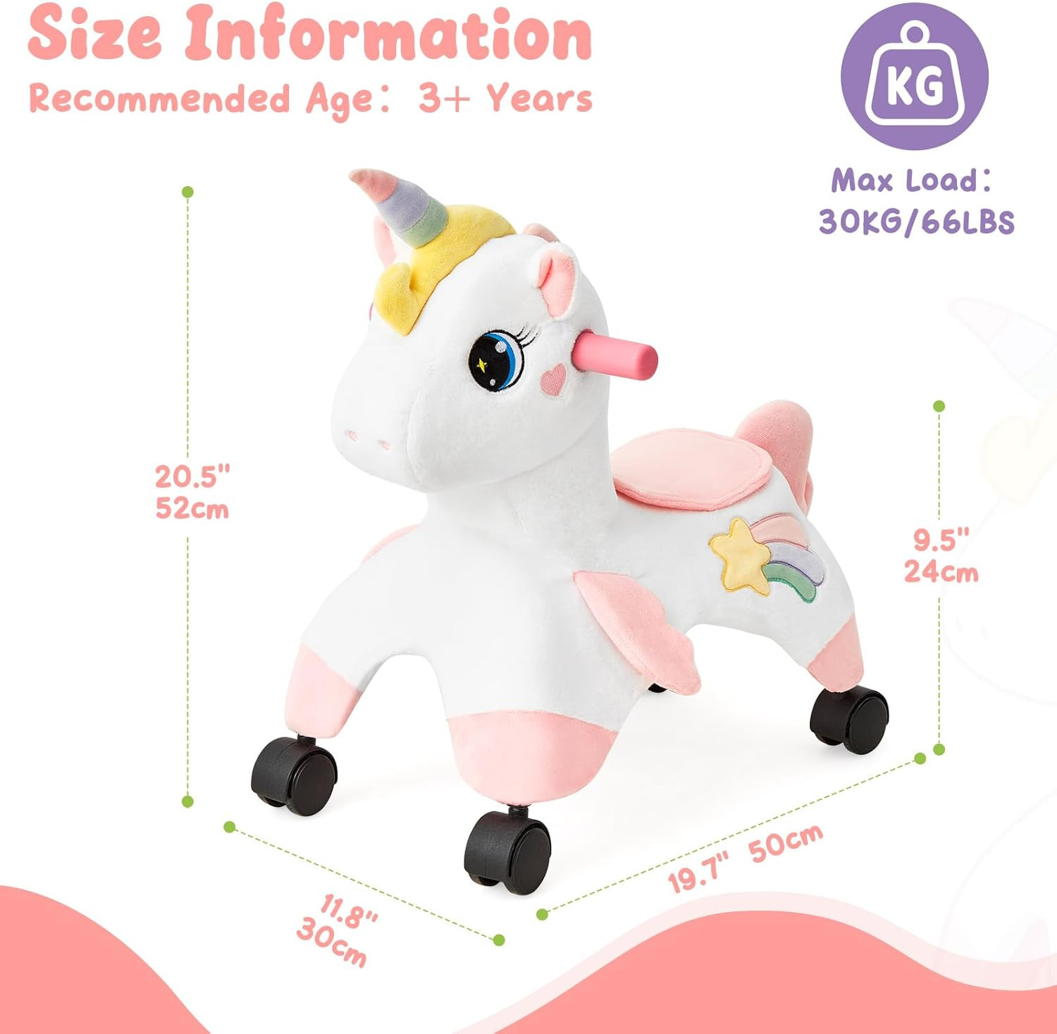Unicorn Ride on Toys, Toddler Ride on Toys with 360° Wheels, Toddler Bike Design