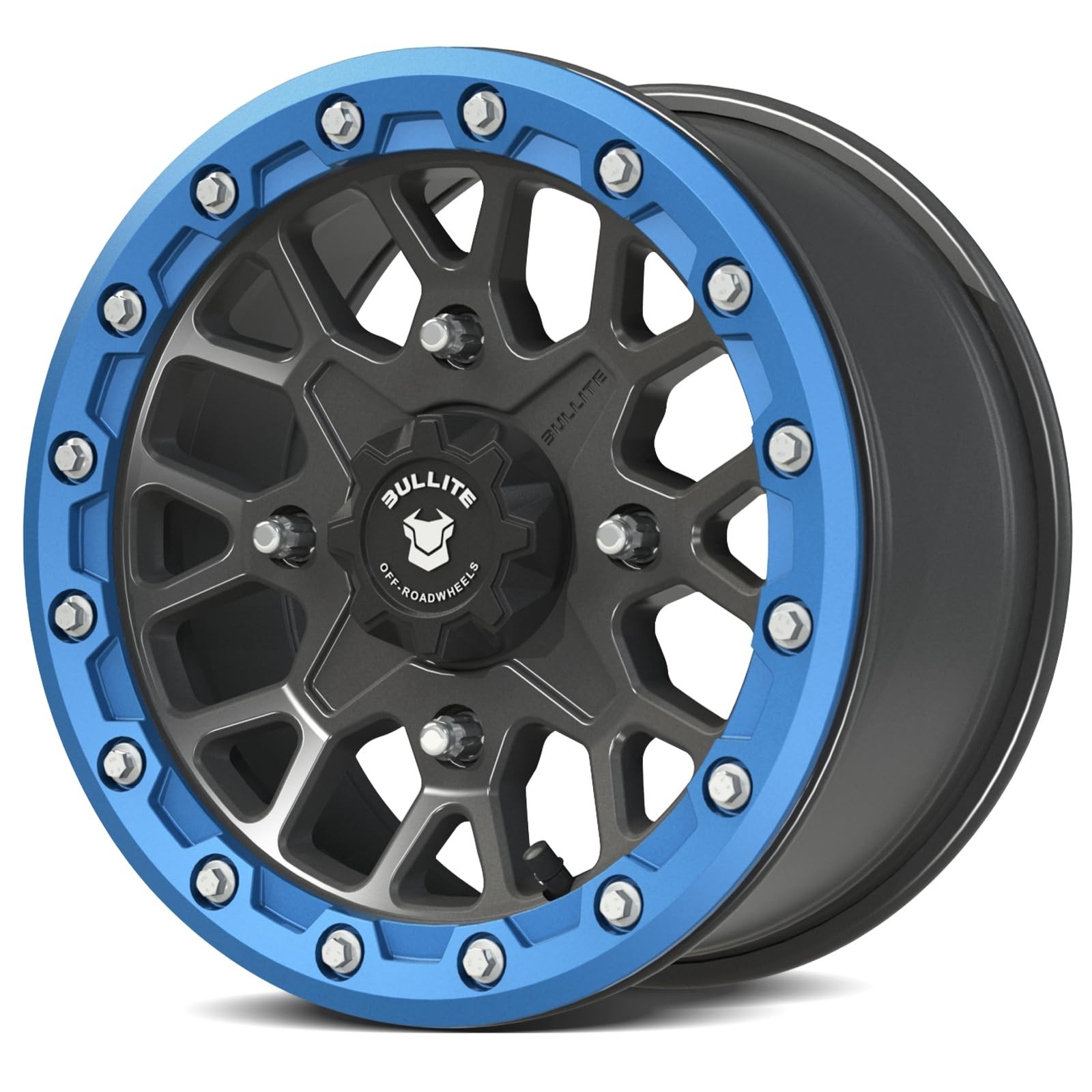 Bullite Wheels BT-05 Rider UTV ATV Wheel Gunmetal Gray Rims and Blue Beadlock…